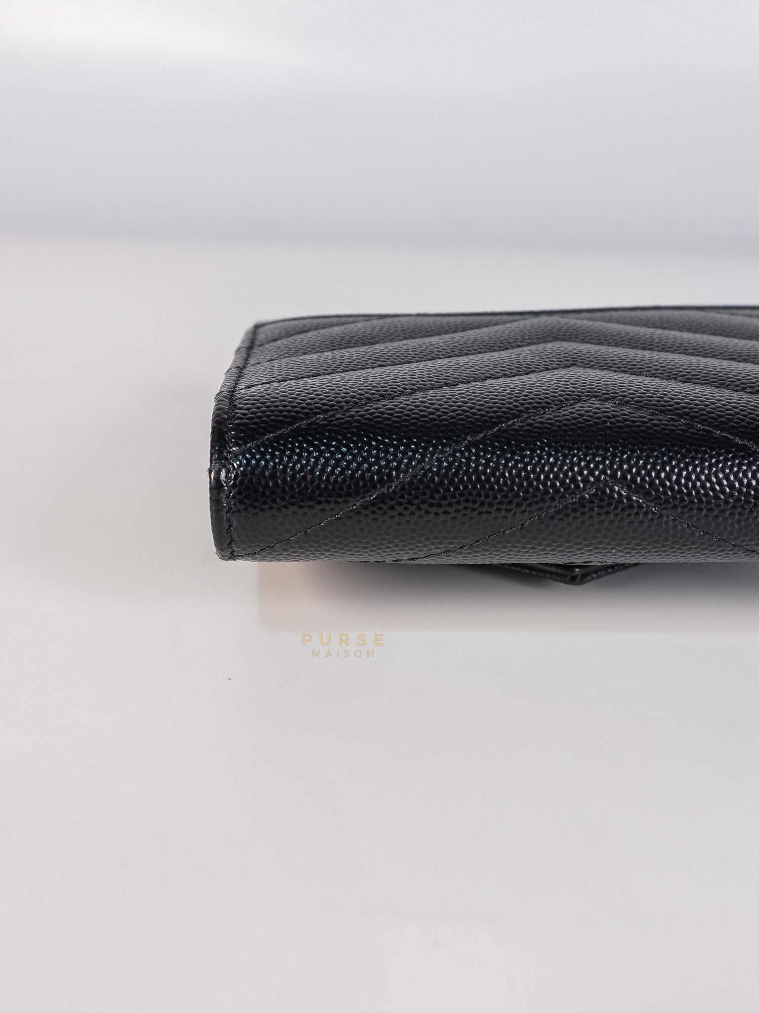 Cassandre Matelasse Tri-Fold Wallet in Black Grain De Poudre Leather | Purse Maison Luxury Bags Shop
