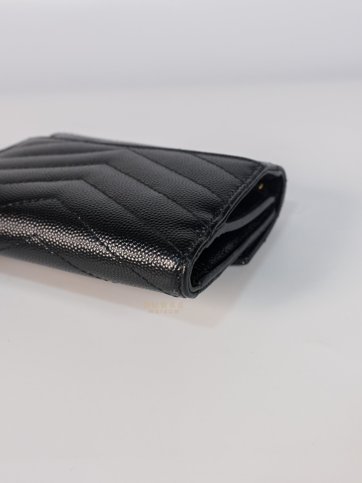 Cassandre Matelasse Tri-Fold Wallet in Black Grain De Poudre Leather | Purse Maison Luxury Bags Shop