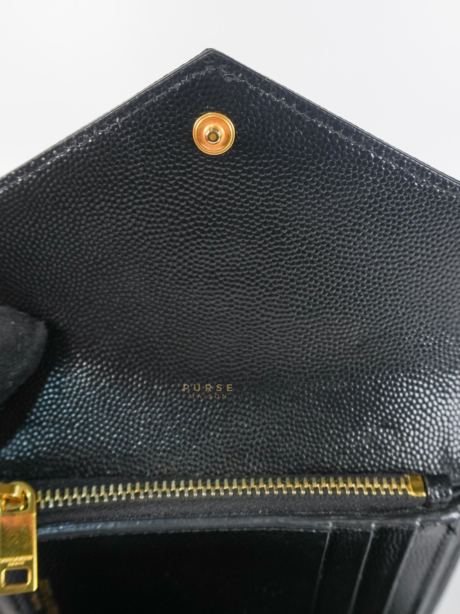 Cassandre Matelasse Tri-Fold Wallet in Black Grain De Poudre Leather | Purse Maison Luxury Bags Shop