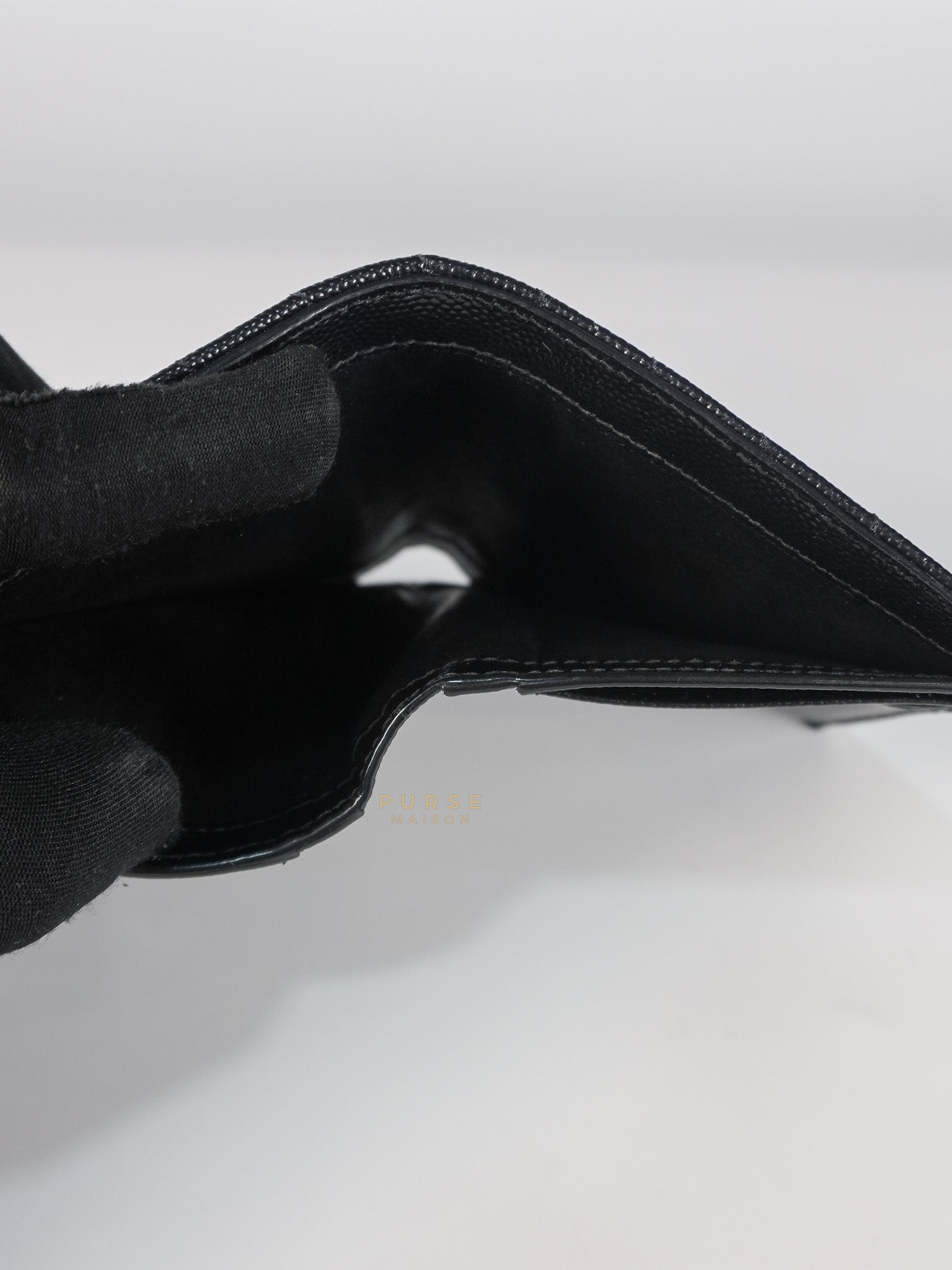 Cassandre Matelasse Tri-Fold Wallet in Black Grain De Poudre Leather | Purse Maison Luxury Bags Shop