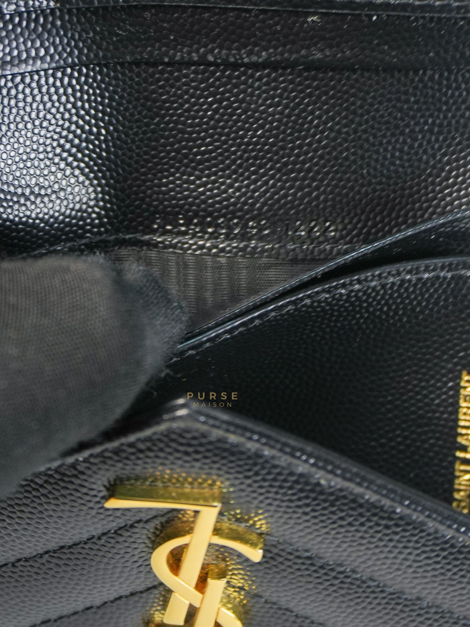 Cassandre Matelasse Tri-Fold Wallet in Black Grain De Poudre Leather | Purse Maison Luxury Bags Shop