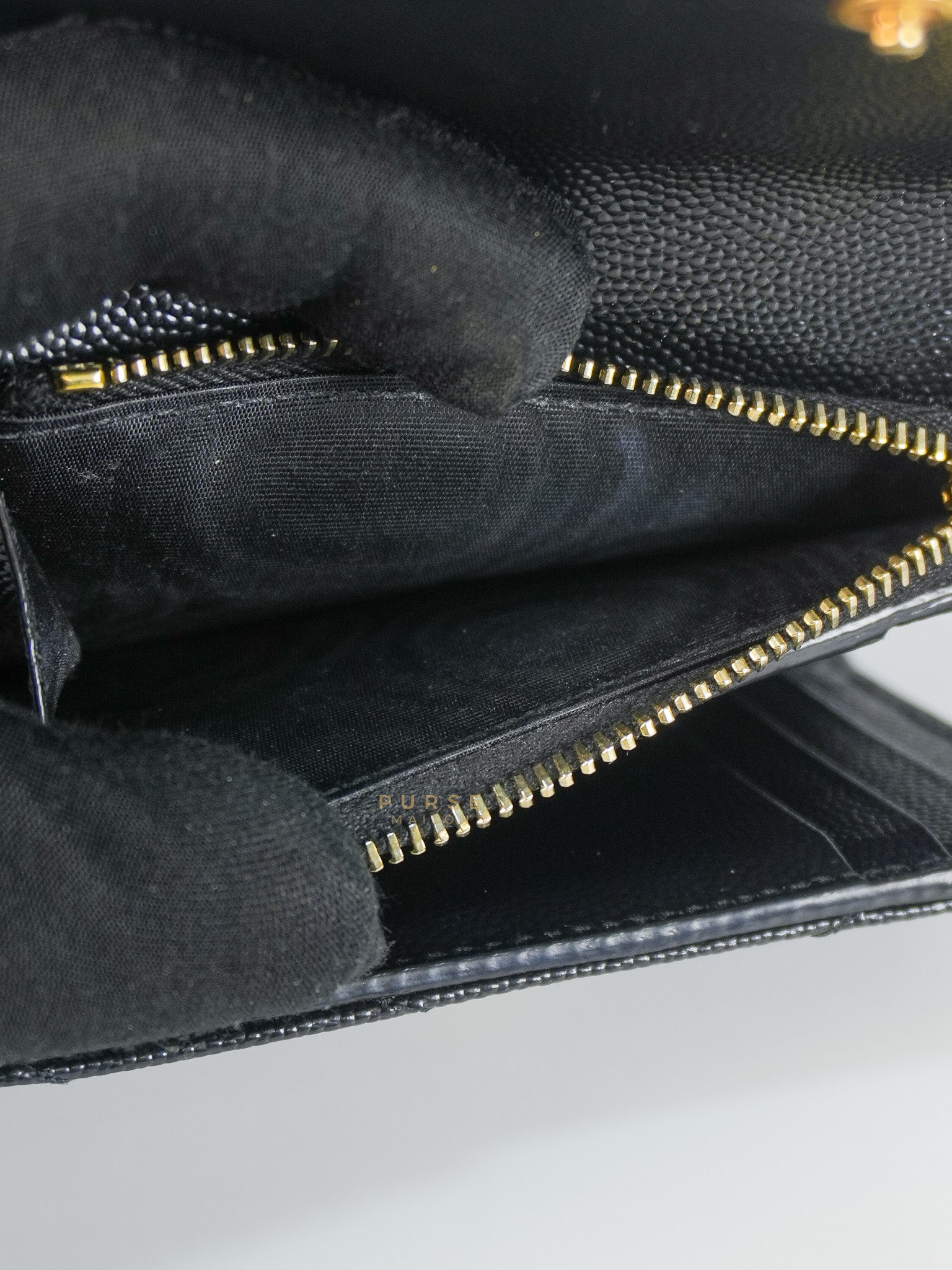 Cassandre Matelasse Tri-Fold Wallet in Black Grain De Poudre Leather | Purse Maison Luxury Bags Shop
