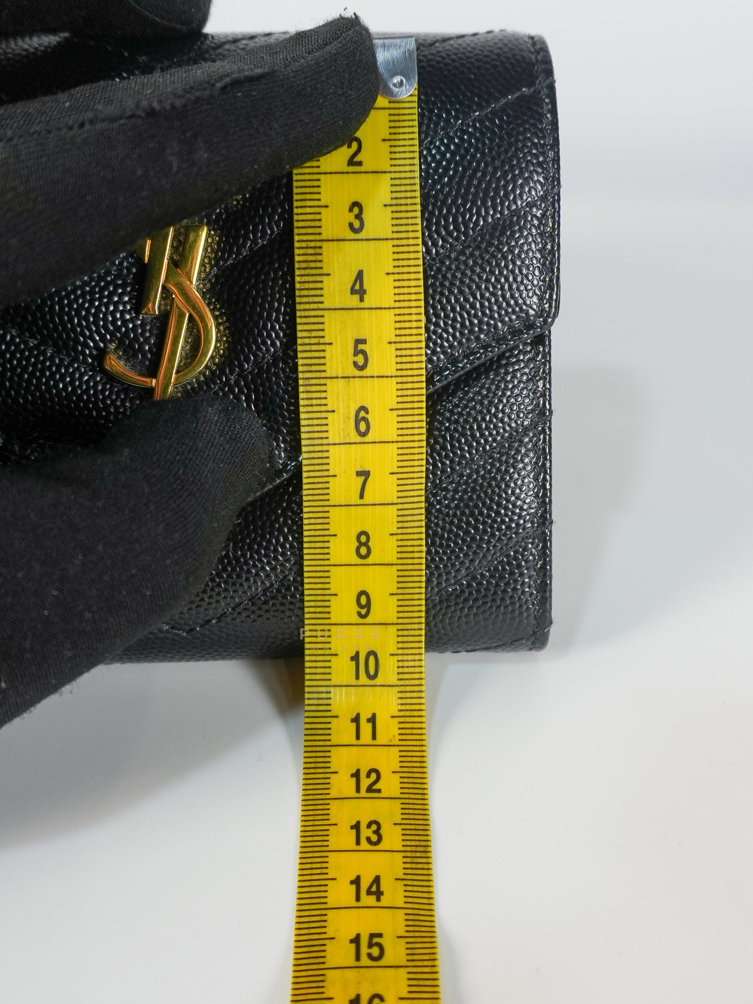 Cassandre Matelasse Tri-Fold Wallet in Black Grain De Poudre Leather | Purse Maison Luxury Bags Shop