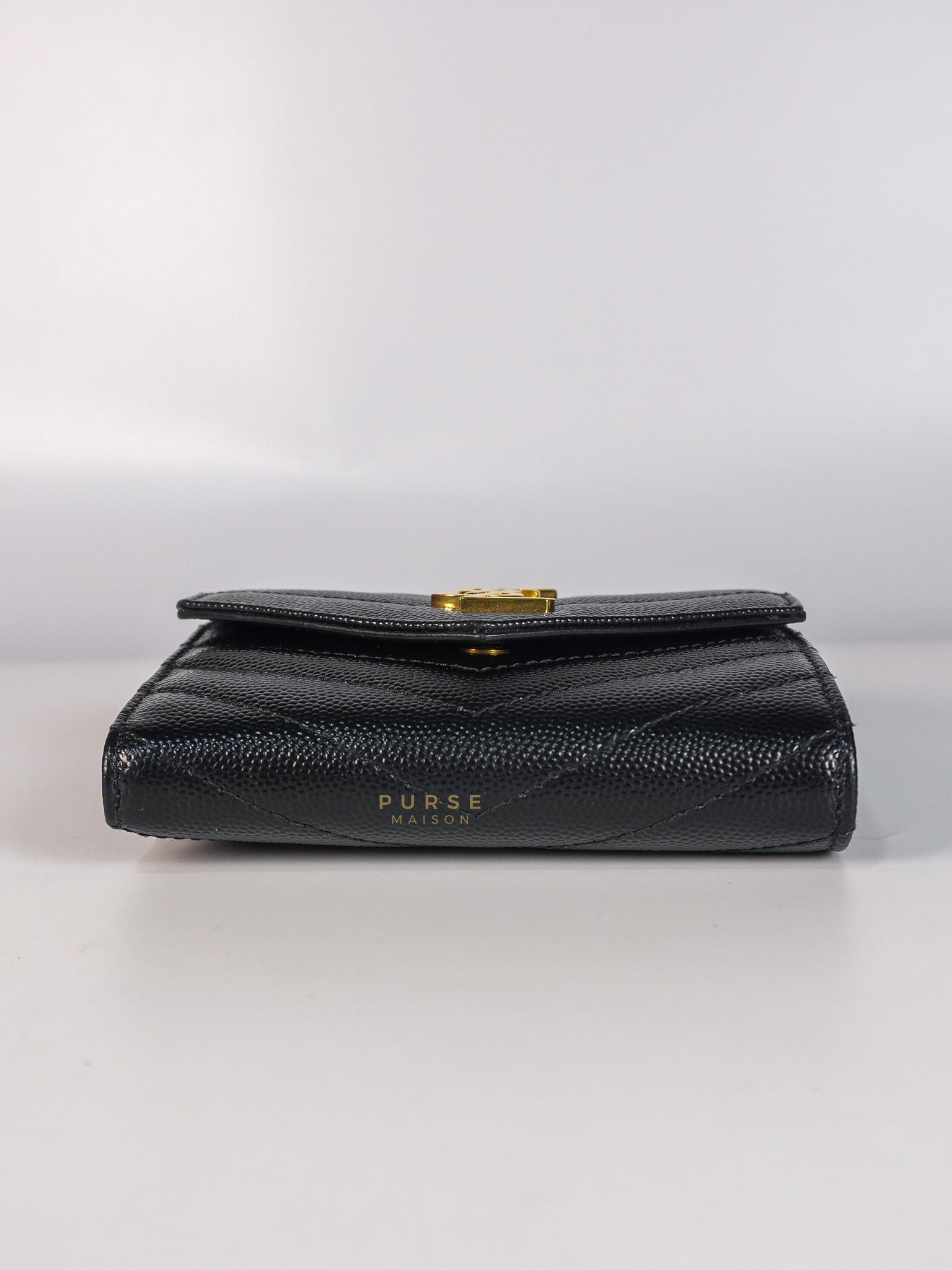 Cassandre Matelasse Tri-Fold Wallet in Black Grain De Poudre Leather | Purse Maison Luxury Bags Shop