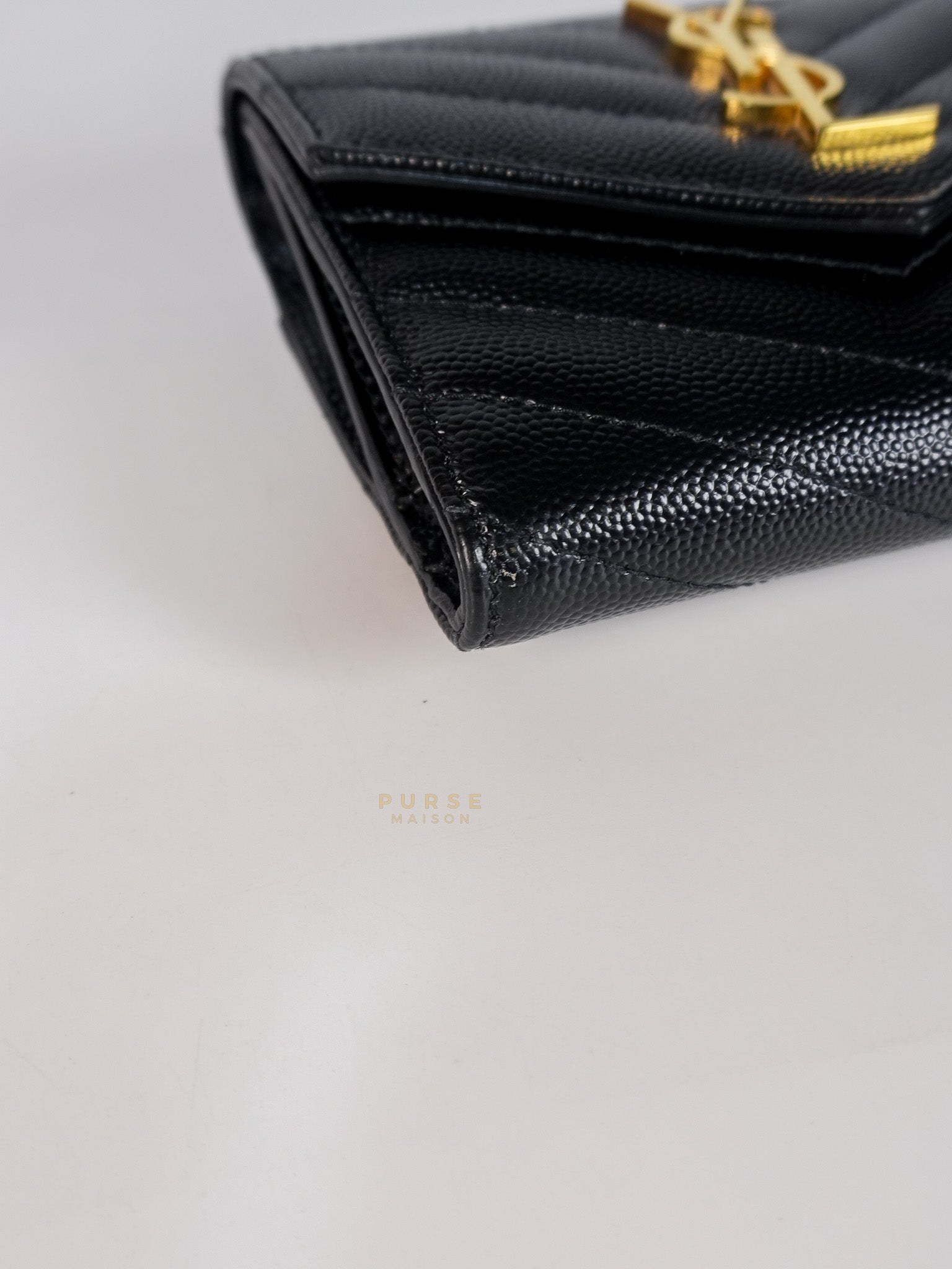 Cassandre Matelasse Tri-Fold Wallet in Black Grain De Poudre Leather | Purse Maison Luxury Bags Shop