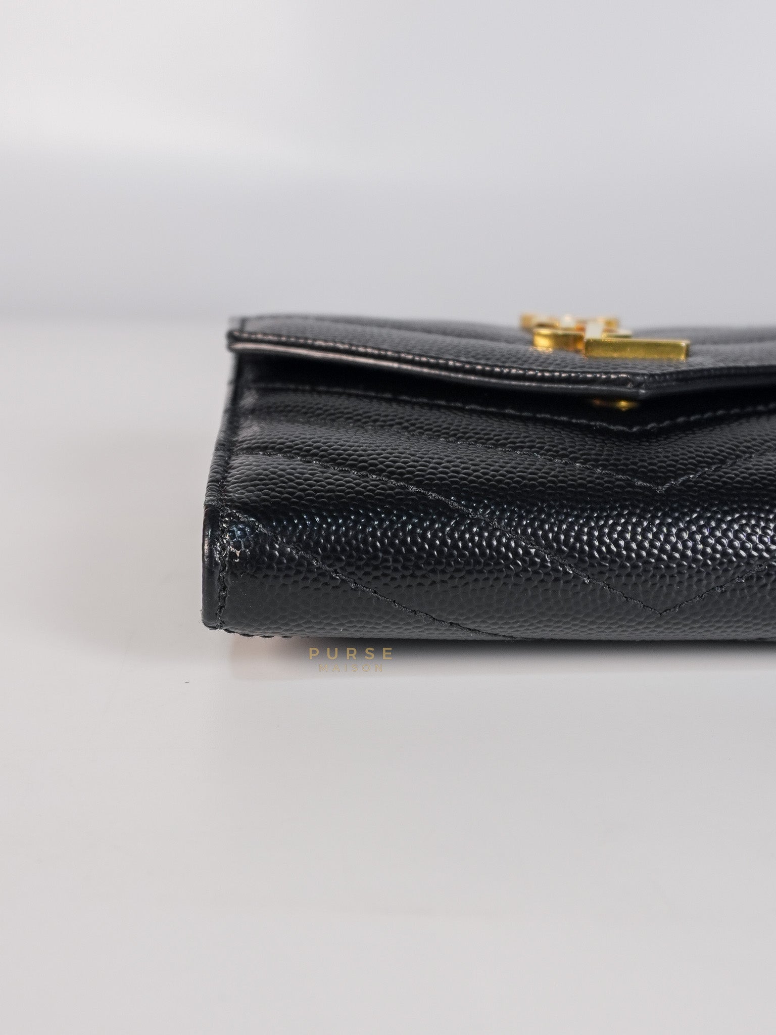 Cassandre Matelasse Tri-Fold Wallet in Black Grain De Poudre Leather | Purse Maison Luxury Bags Shop