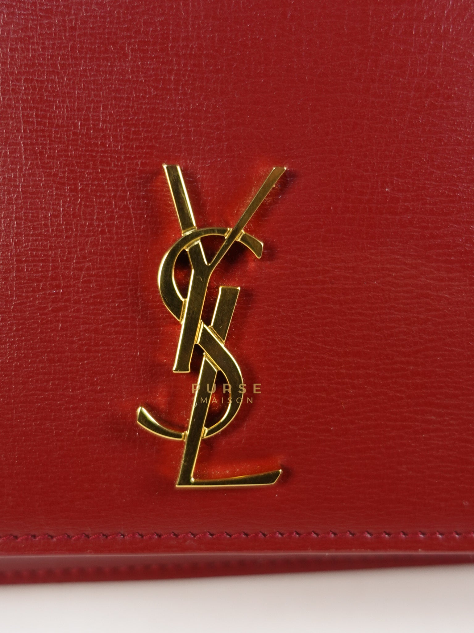 Cassandre Phone Holder Crossbody Bag in Opium Red & Gold Hardware | Purse Maison Luxury Bags Shop