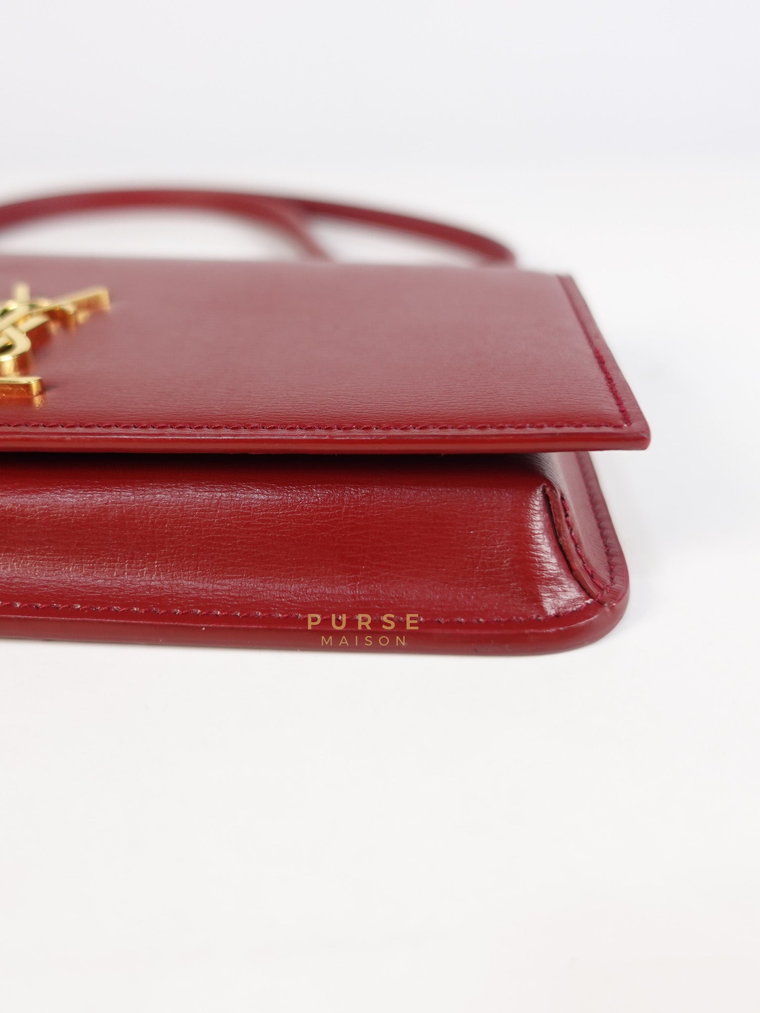 Cassandre Phone Holder Crossbody Bag in Opium Red & Gold Hardware | Purse Maison Luxury Bags Shop
