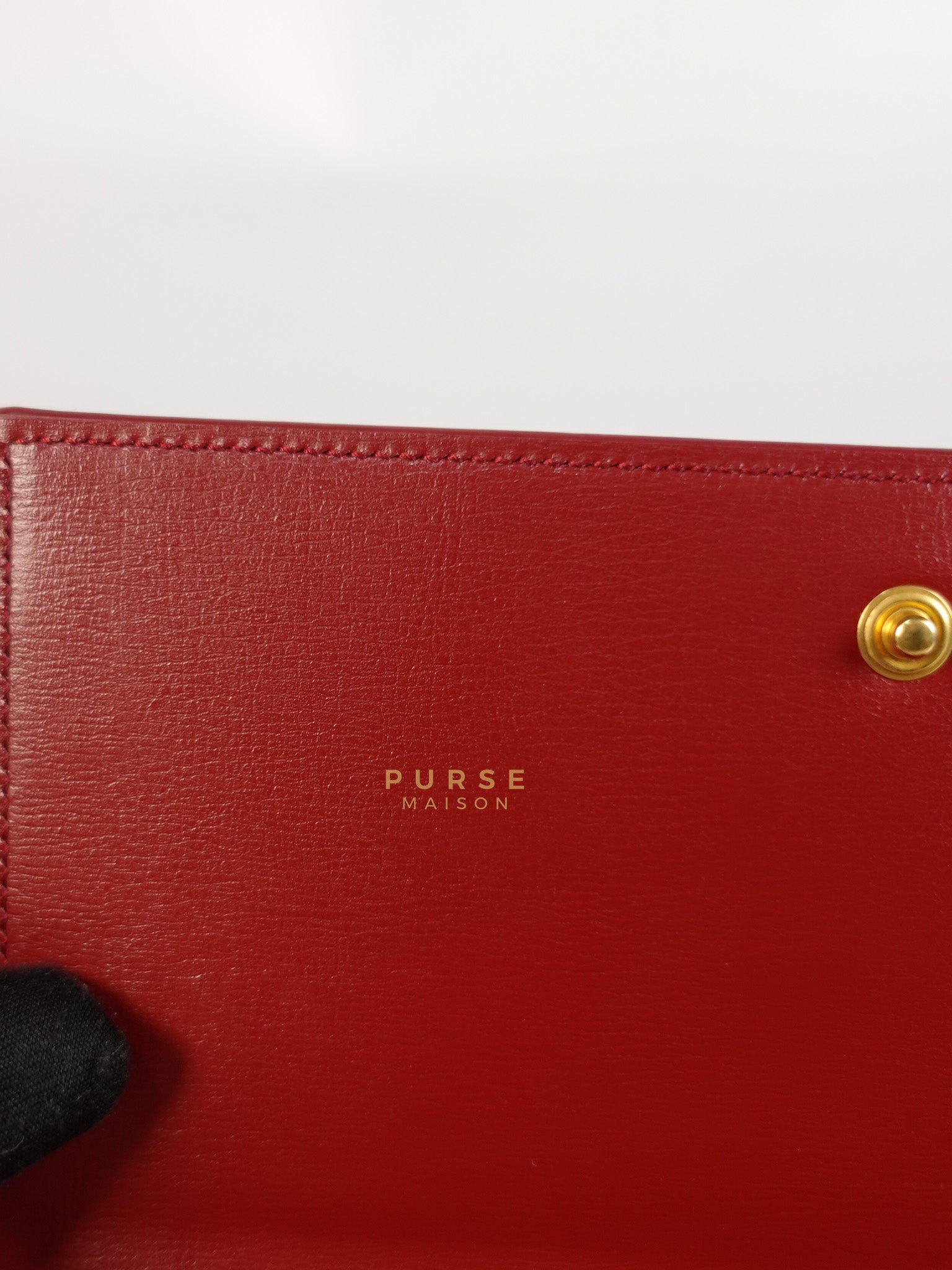 Cassandre Phone Holder Crossbody Bag in Opium Red & Gold Hardware | Purse Maison Luxury Bags Shop