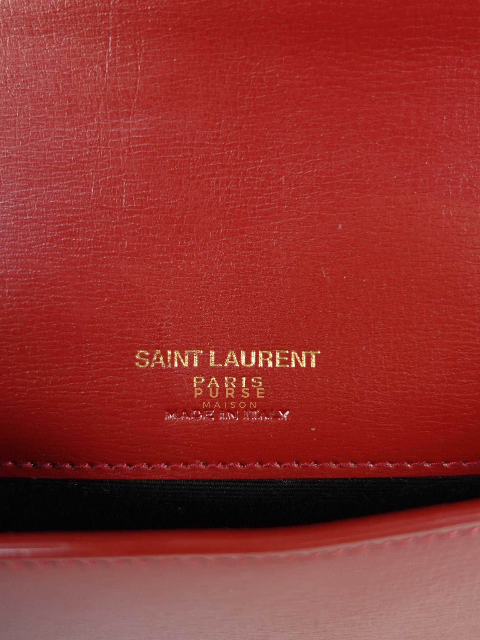 Cassandre Phone Holder Crossbody Bag in Opium Red & Gold Hardware | Purse Maison Luxury Bags Shop
