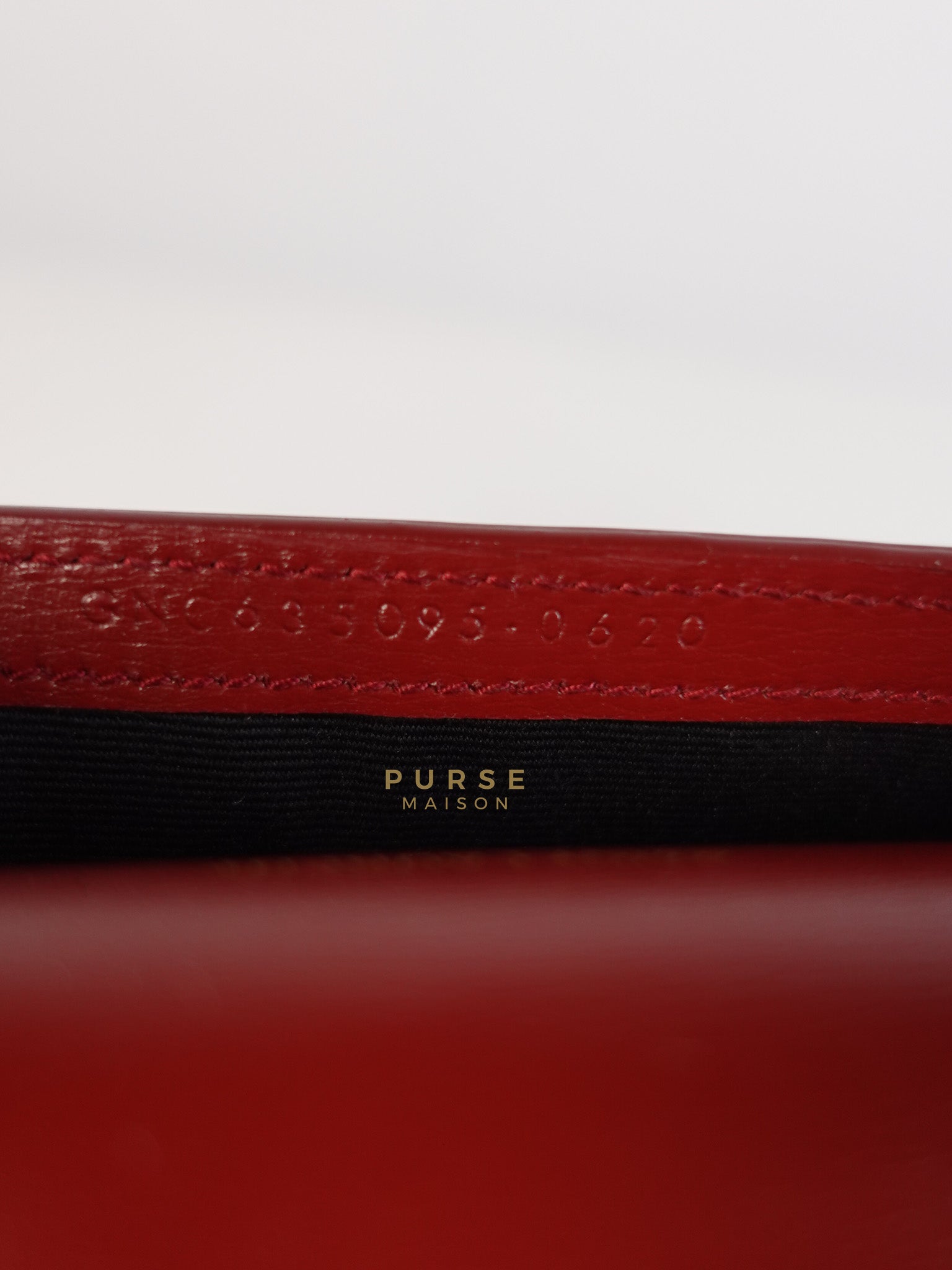Cassandre Phone Holder Crossbody Bag in Opium Red & Gold Hardware | Purse Maison Luxury Bags Shop