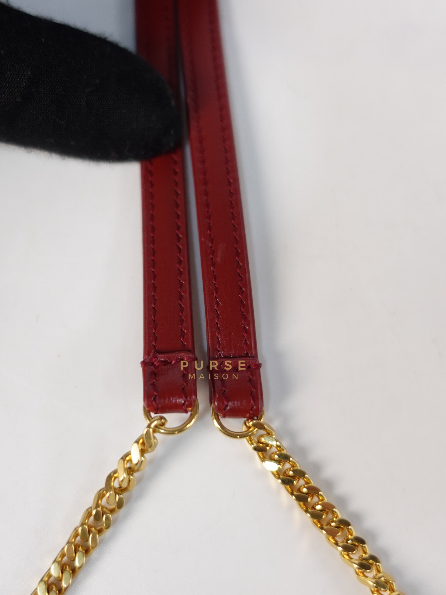 Cassandre Phone Holder Crossbody Bag in Opium Red & Gold Hardware | Purse Maison Luxury Bags Shop