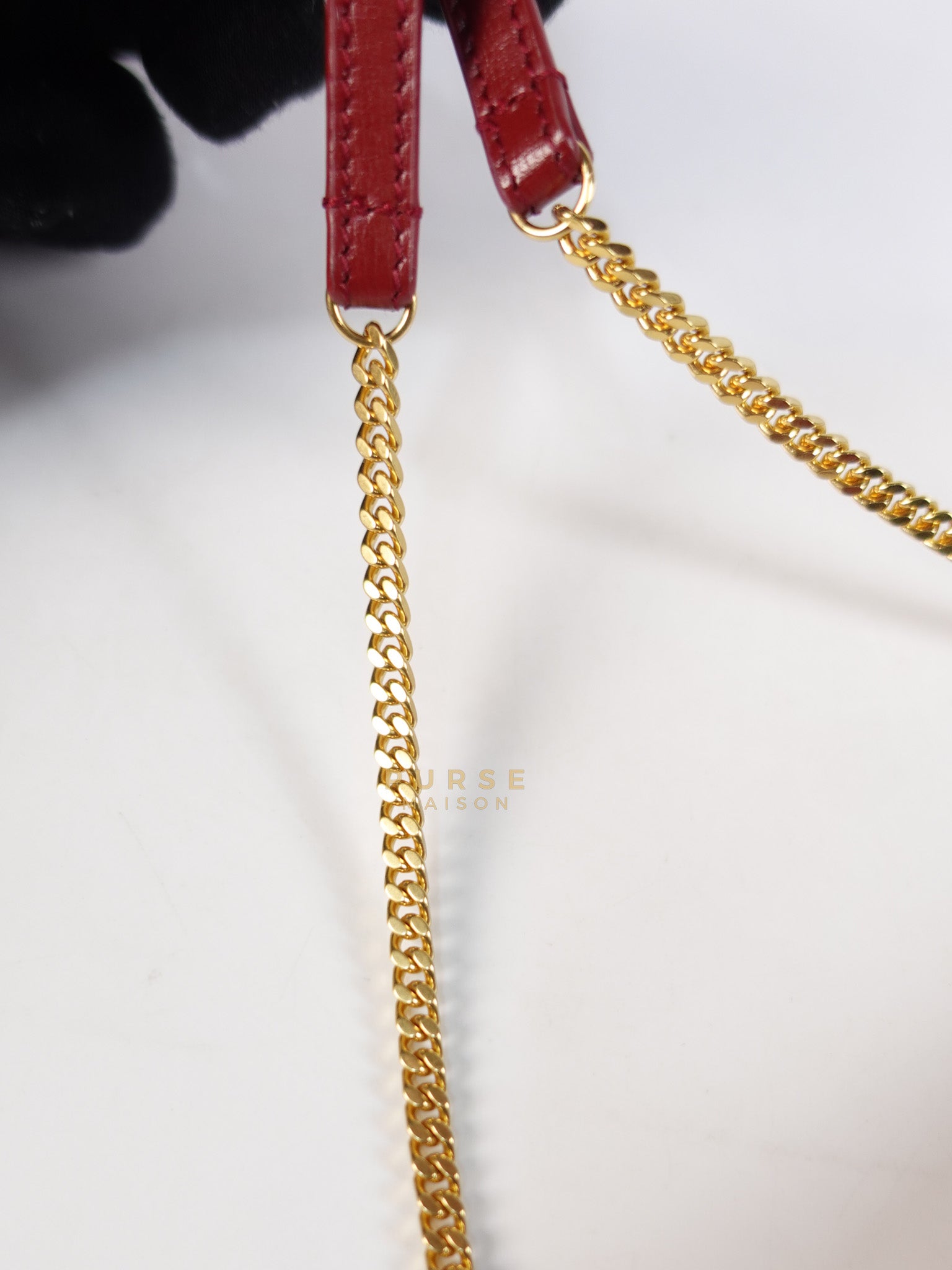 Cassandre Phone Holder Crossbody Bag in Opium Red & Gold Hardware | Purse Maison Luxury Bags Shop