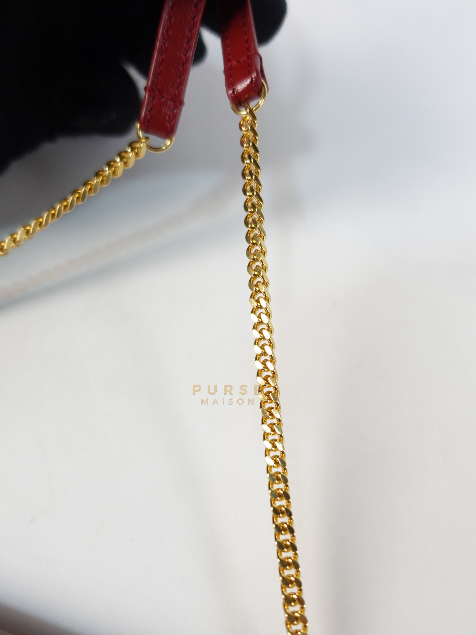 Cassandre Phone Holder Crossbody Bag in Opium Red & Gold Hardware | Purse Maison Luxury Bags Shop