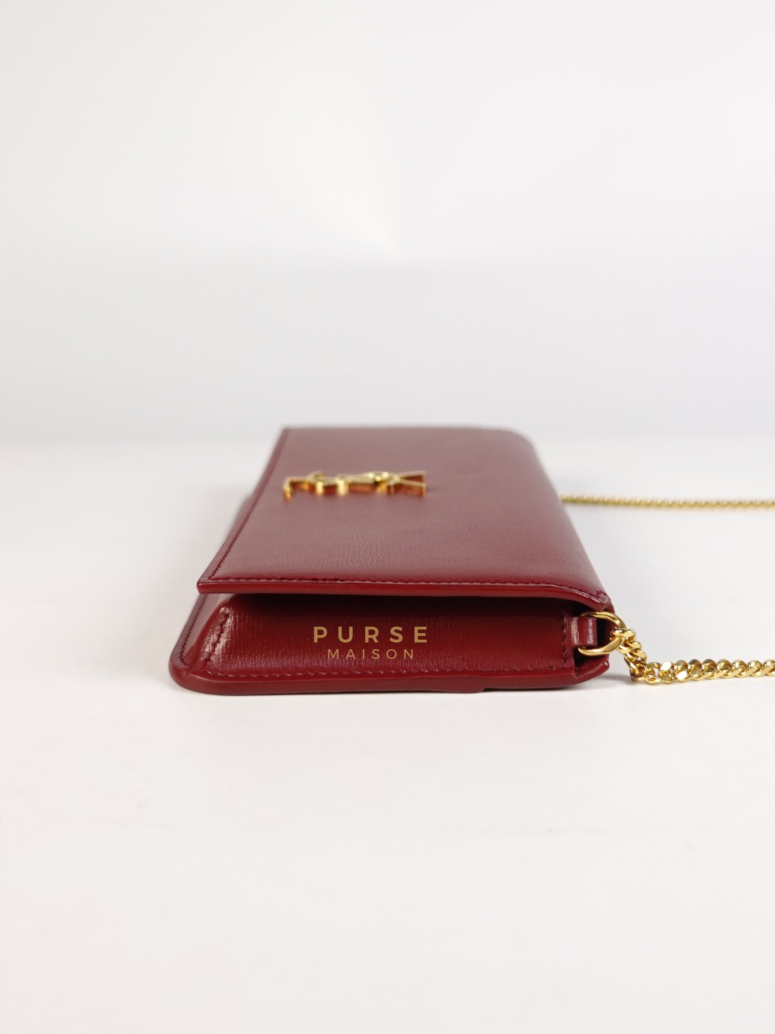 Cassandre Phone Holder Crossbody Bag in Opium Red & Gold Hardware | Purse Maison Luxury Bags Shop