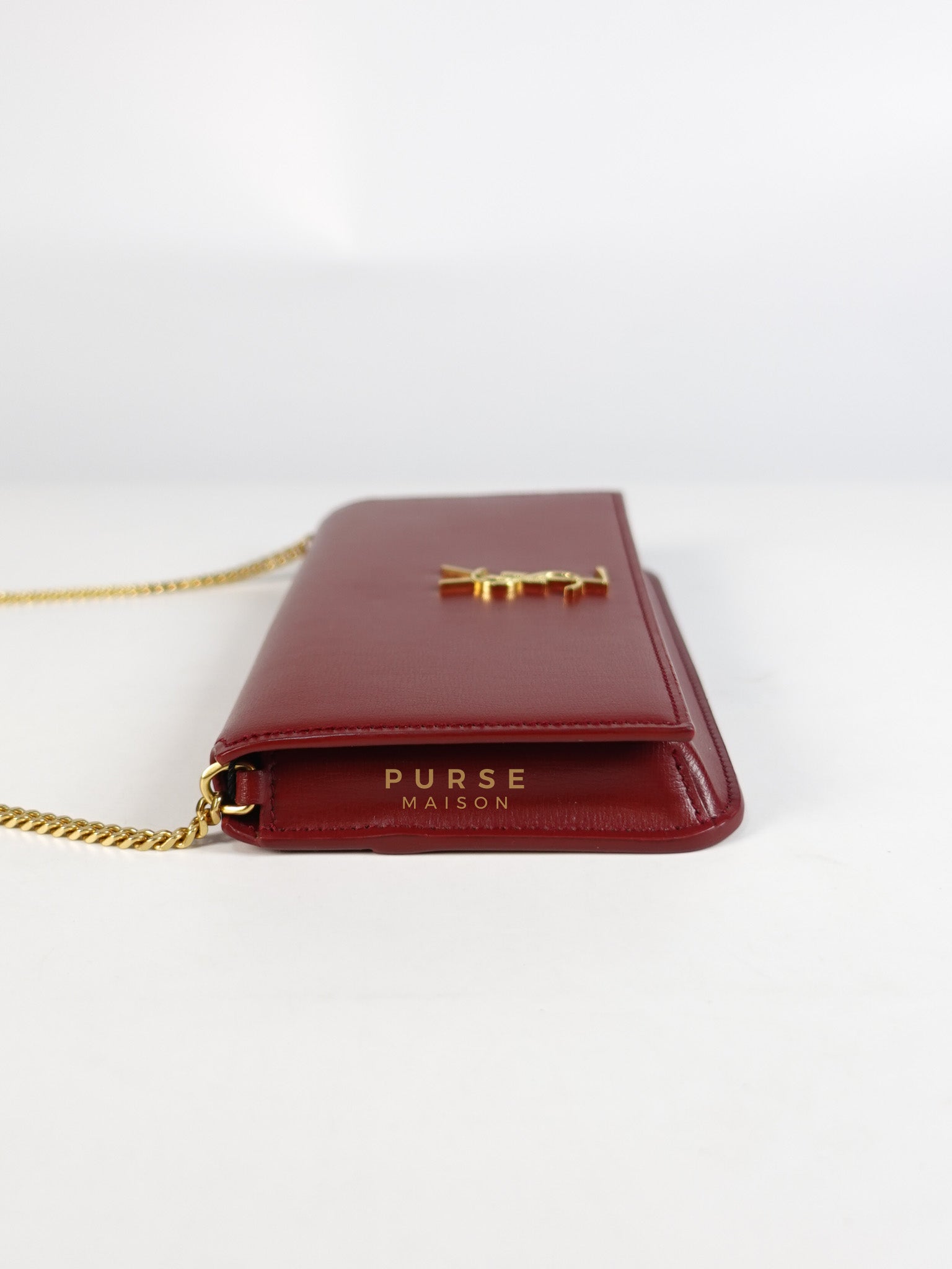 Cassandre Phone Holder Crossbody Bag in Opium Red & Gold Hardware | Purse Maison Luxury Bags Shop