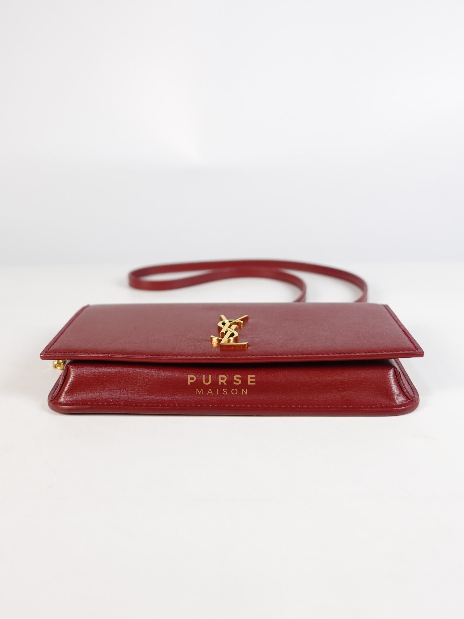 Cassandre Phone Holder Crossbody Bag in Opium Red & Gold Hardware | Purse Maison Luxury Bags Shop