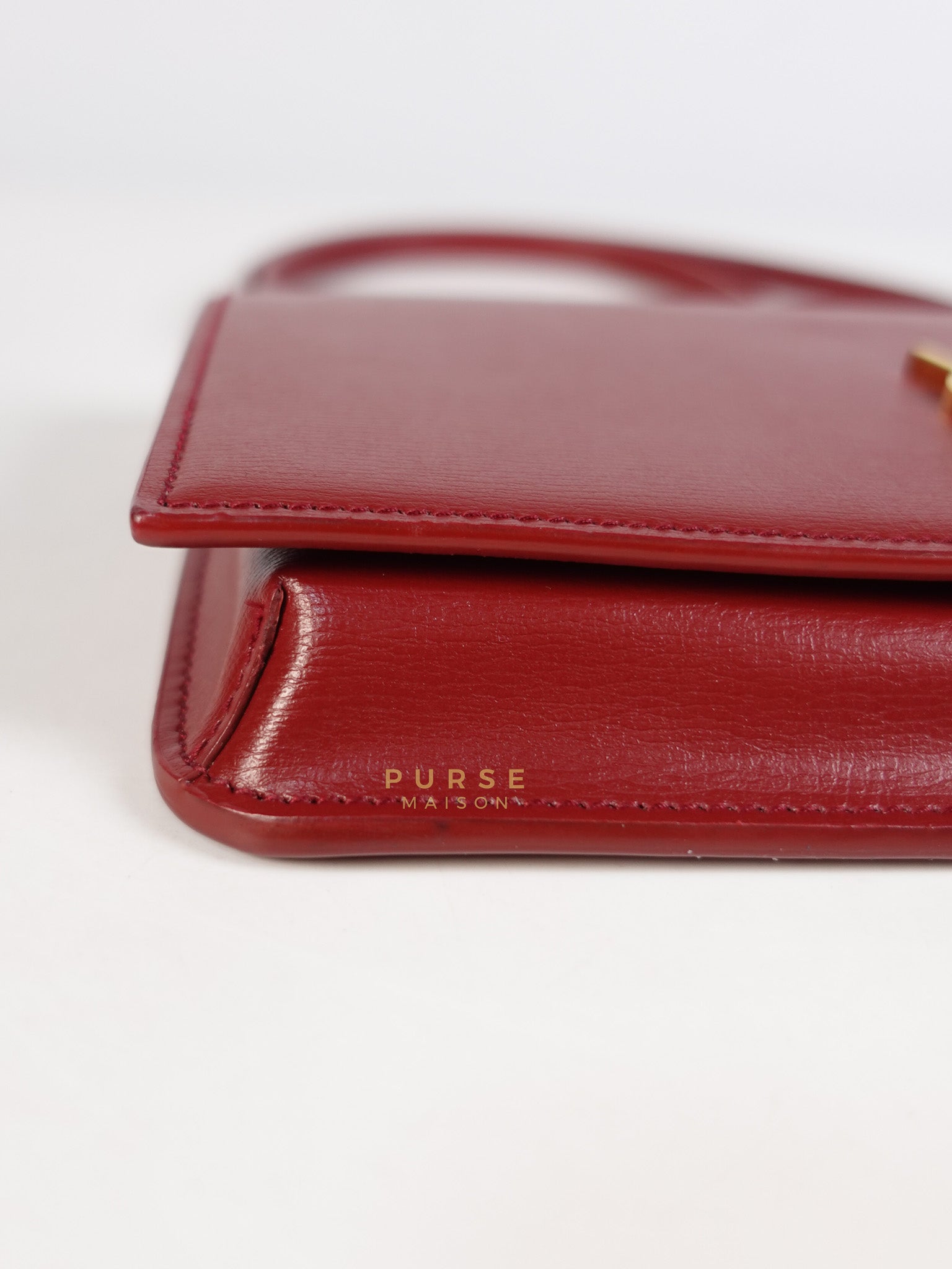 Cassandre Phone Holder Crossbody Bag in Opium Red & Gold Hardware | Purse Maison Luxury Bags Shop