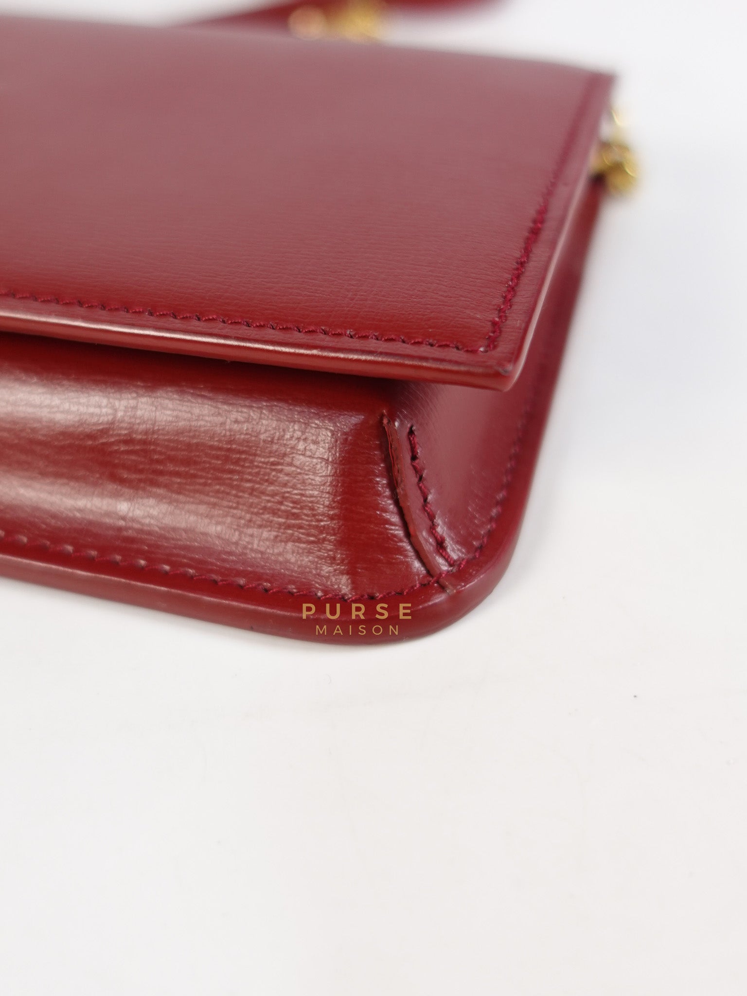 Cassandre Phone Holder Crossbody Bag in Opium Red & Gold Hardware | Purse Maison Luxury Bags Shop