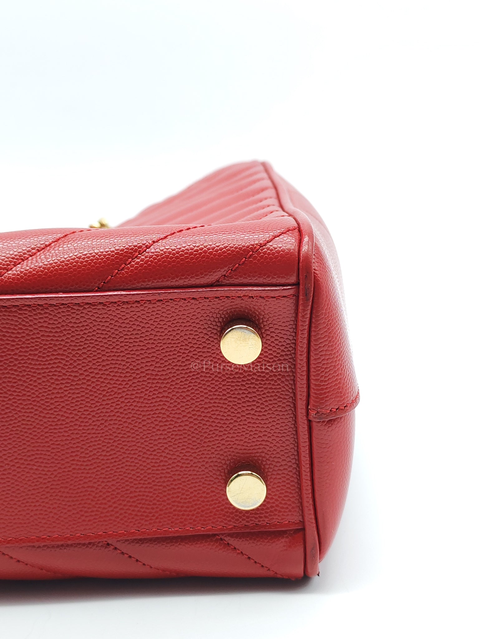 Cassandre Tote in Red Chevron Grained Calfskin Leather Tote Bag | Purse Maison Luxury Bags Shop
