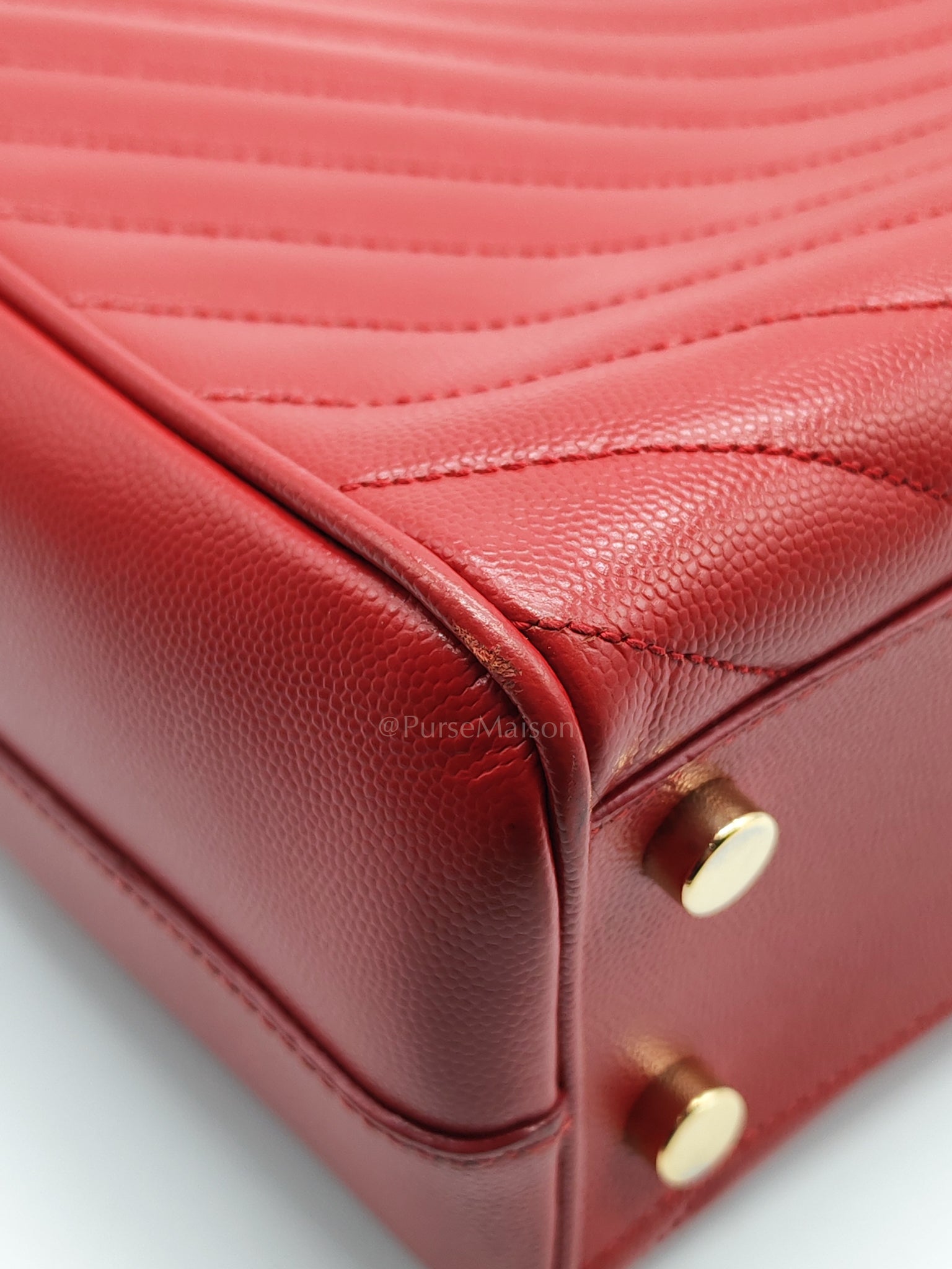 Cassandre Tote in Red Chevron Grained Calfskin Leather Tote Bag | Purse Maison Luxury Bags Shop