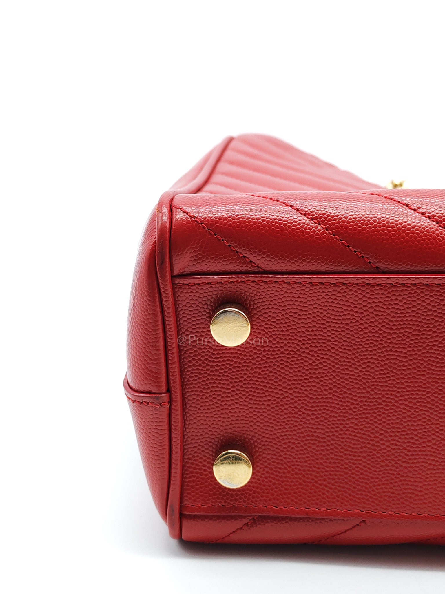 Cassandre Tote in Red Chevron Grained Calfskin Leather Tote Bag | Purse Maison Luxury Bags Shop