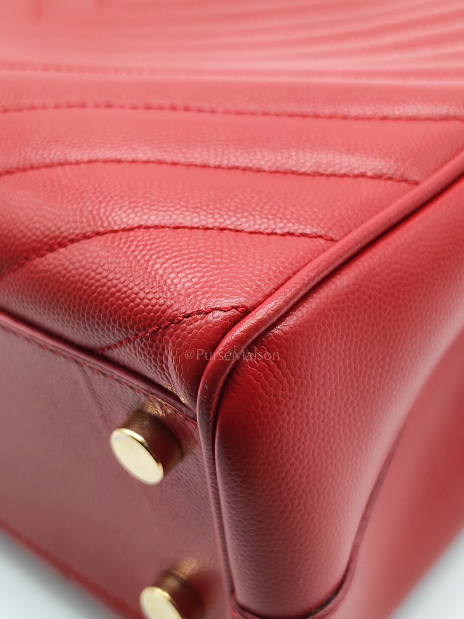 Cassandre Tote in Red Chevron Grained Calfskin Leather Tote Bag | Purse Maison Luxury Bags Shop