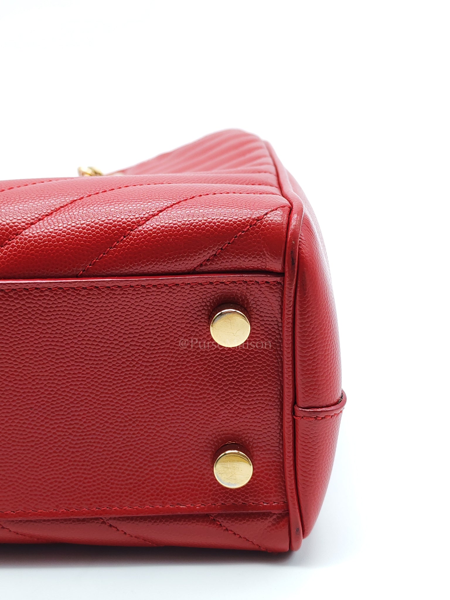 Cassandre Tote in Red Chevron Grained Calfskin Leather Tote Bag | Purse Maison Luxury Bags Shop