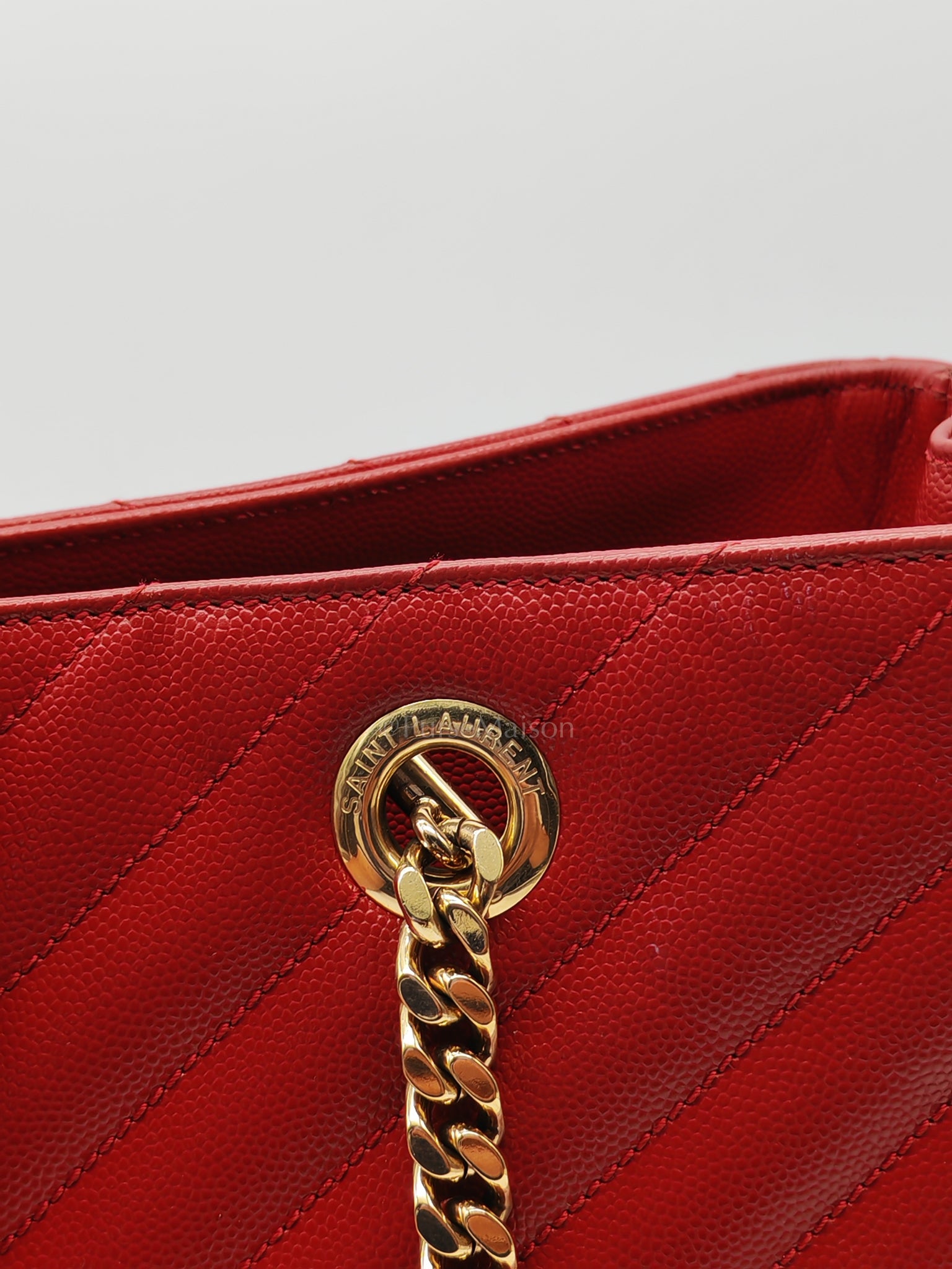Cassandre Tote in Red Chevron Grained Calfskin Leather Tote Bag | Purse Maison Luxury Bags Shop
