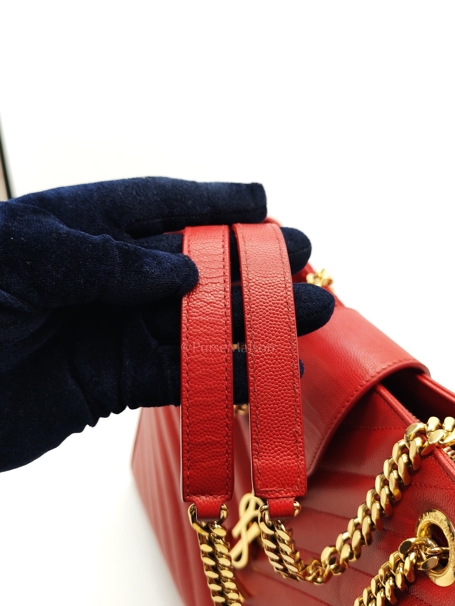 Cassandre Tote in Red Chevron Grained Calfskin Leather Tote Bag | Purse Maison Luxury Bags Shop