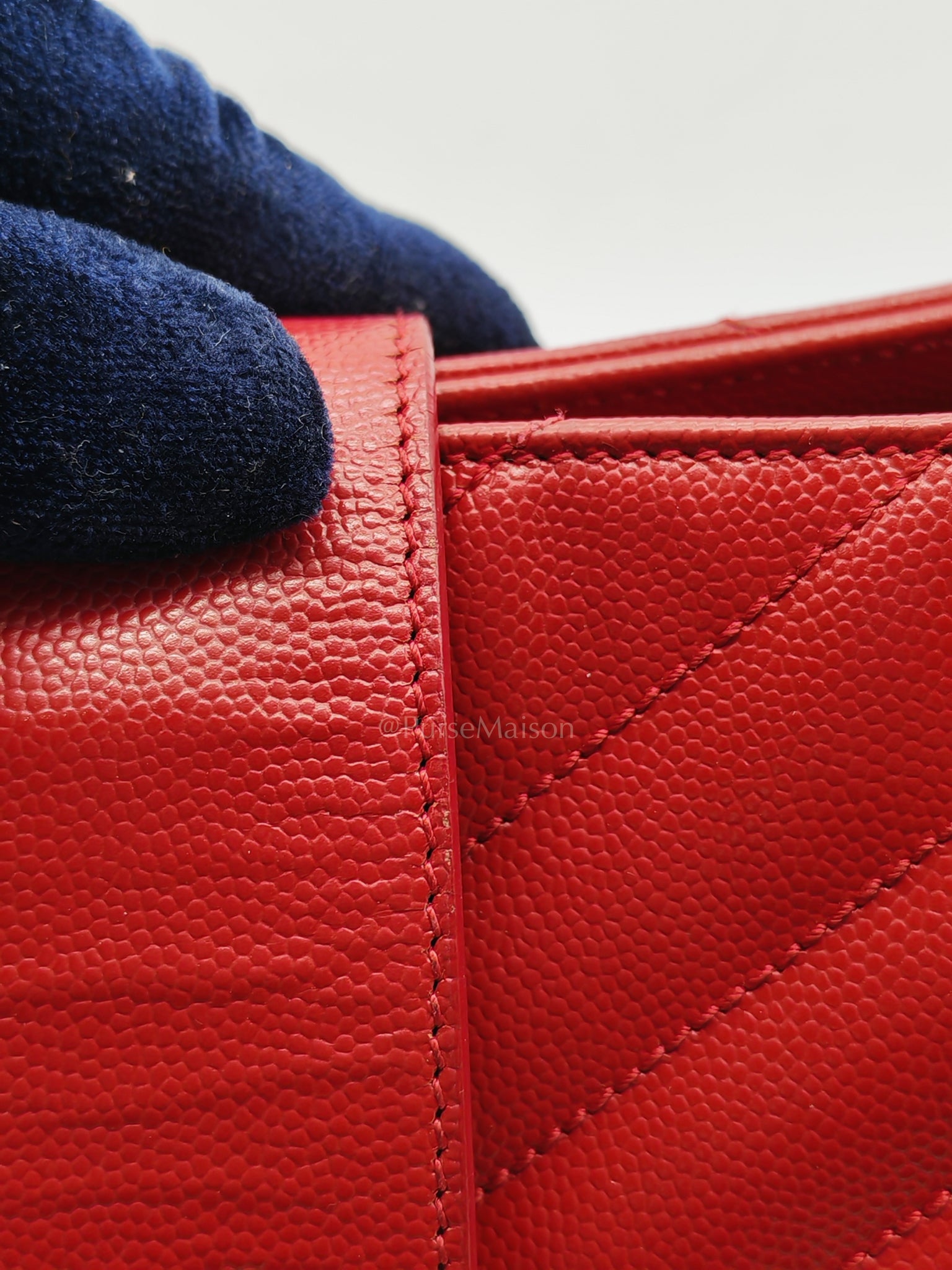 Cassandre Tote in Red Chevron Grained Calfskin Leather Tote Bag | Purse Maison Luxury Bags Shop
