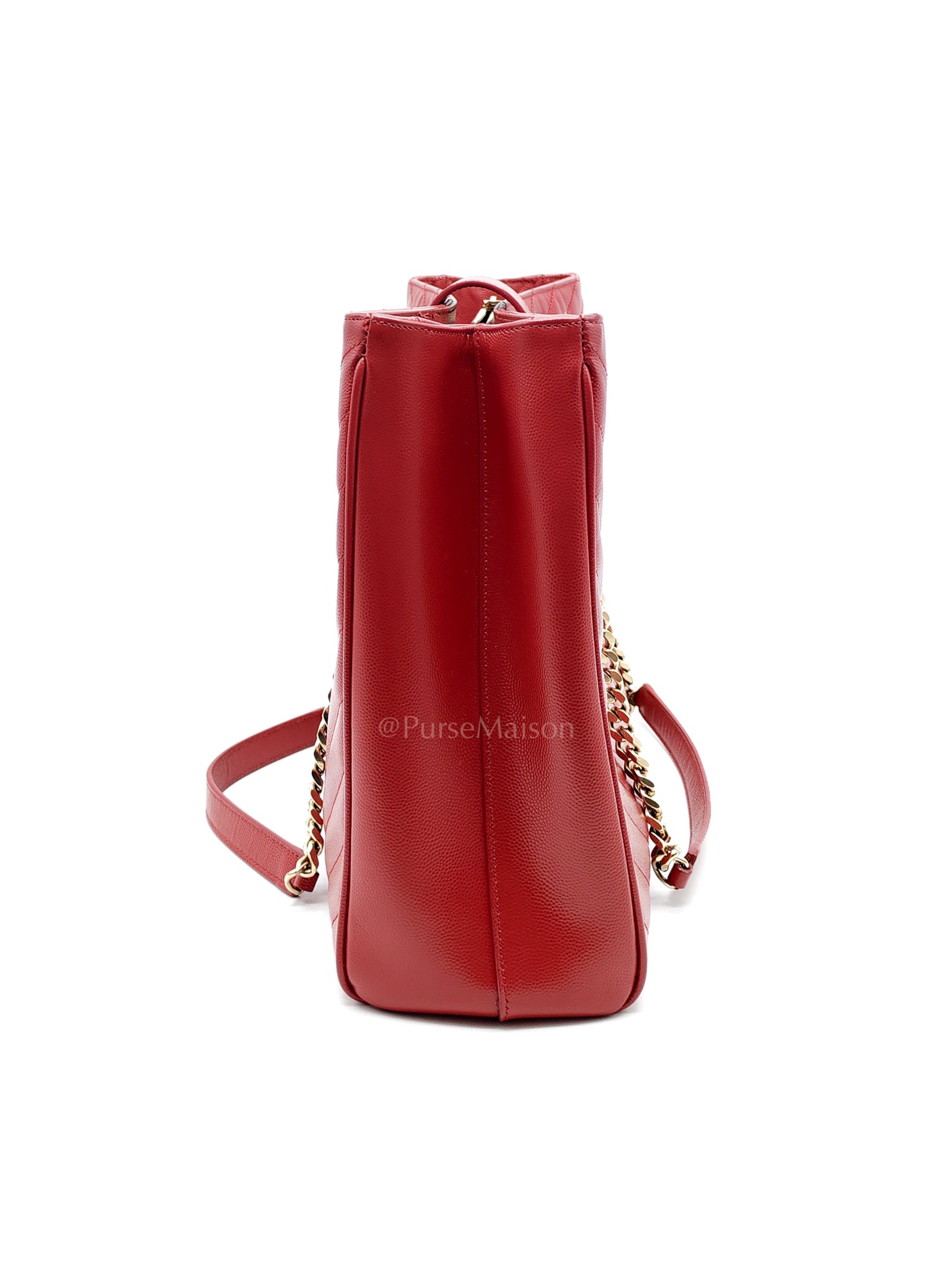 Cassandre Tote in Red Chevron Grained Calfskin Leather Tote Bag | Purse Maison Luxury Bags Shop