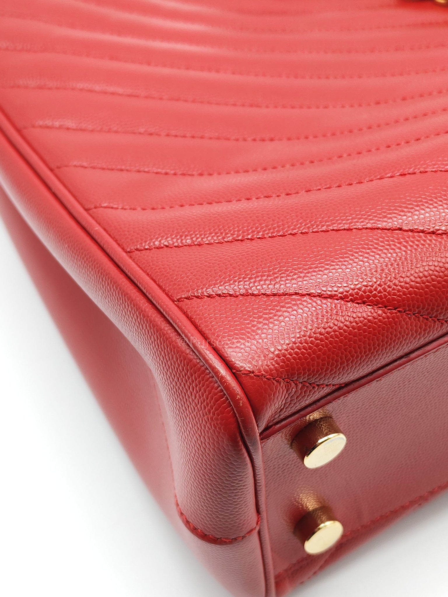 Cassandre Tote in Red Chevron Grained Calfskin Leather Tote Bag | Purse Maison Luxury Bags Shop