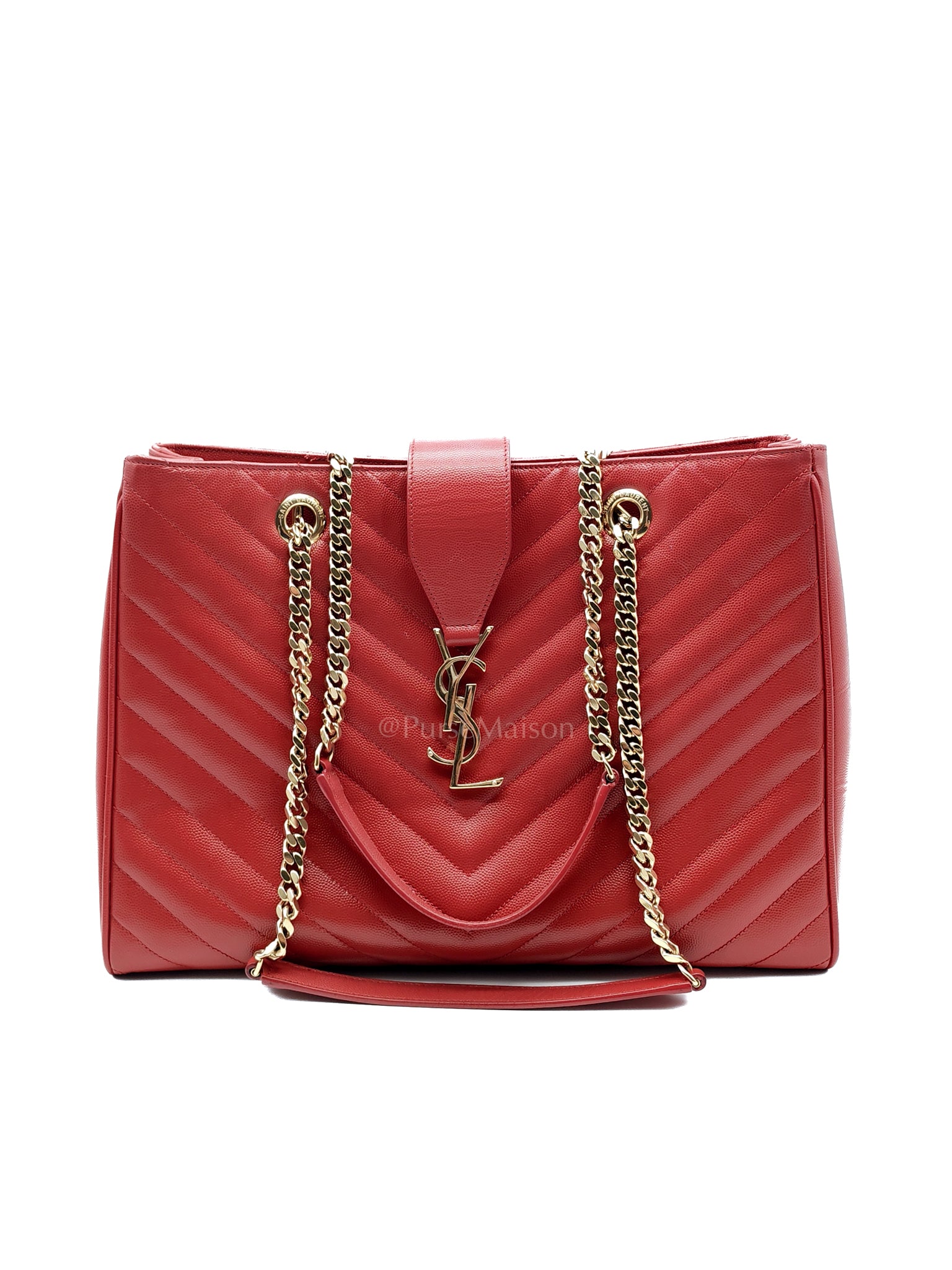 Cassandre Tote in Red Chevron Grained Calfskin Leather Tote Bag | Purse Maison Luxury Bags Shop