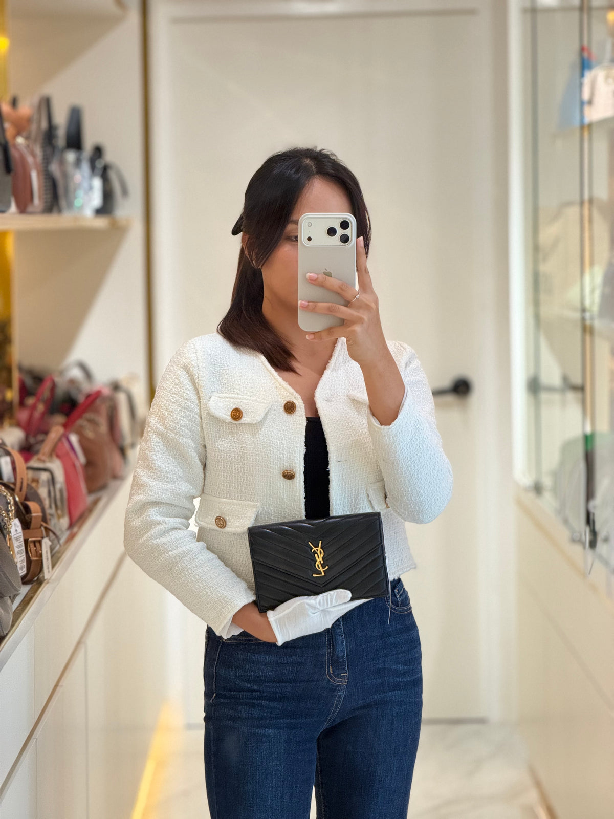 Envelope Wallet on Chain (WOC) Monogram in Black Chevron Matelasse Lambskin Leather Chain Bag | Purse Maison Luxury Bags Shop