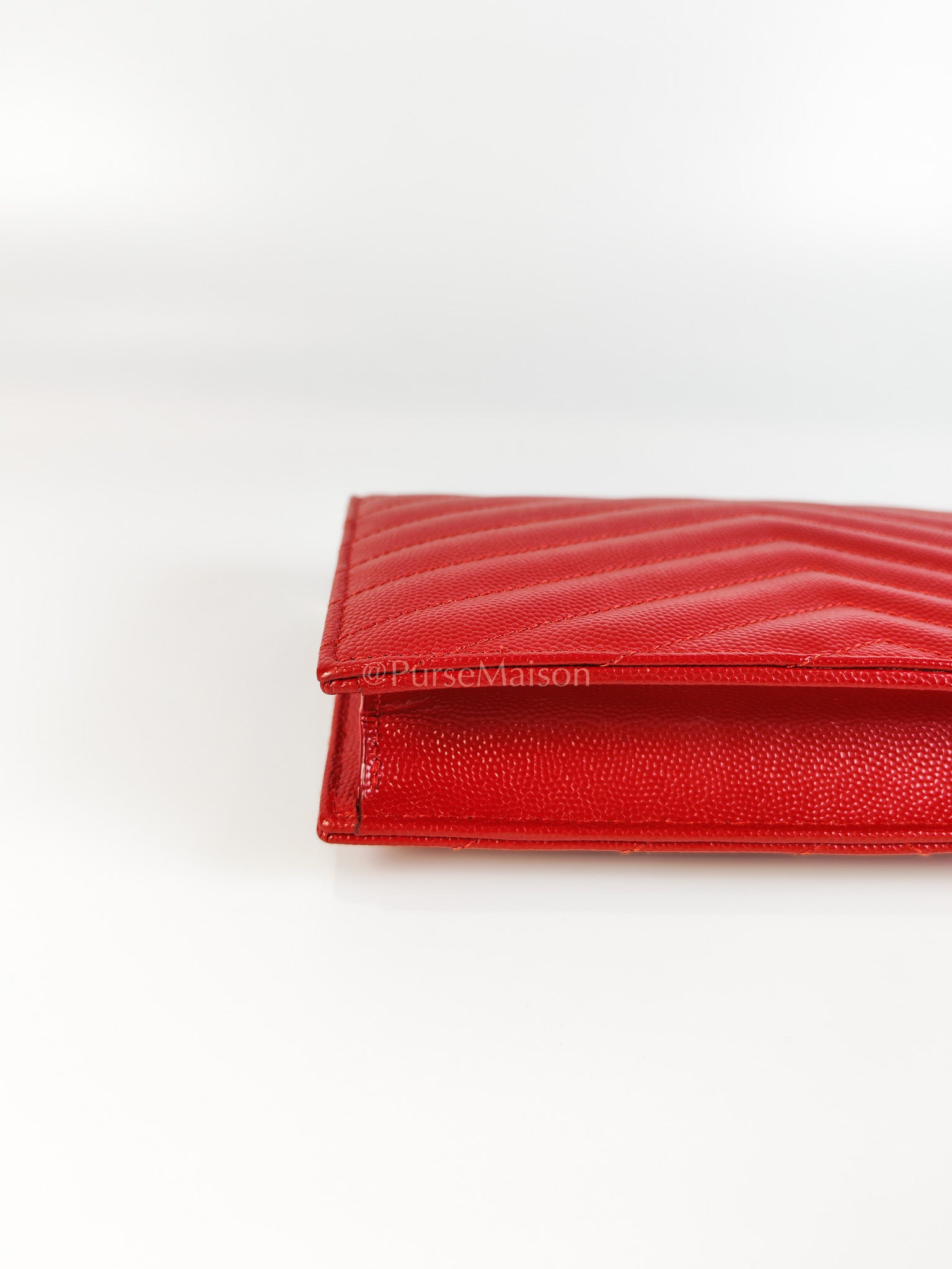 Cassandre Wallet on Chain (WOC) in Red Grained Calfskin Leather Chain Bag | Purse Maison Luxury Bags Shop