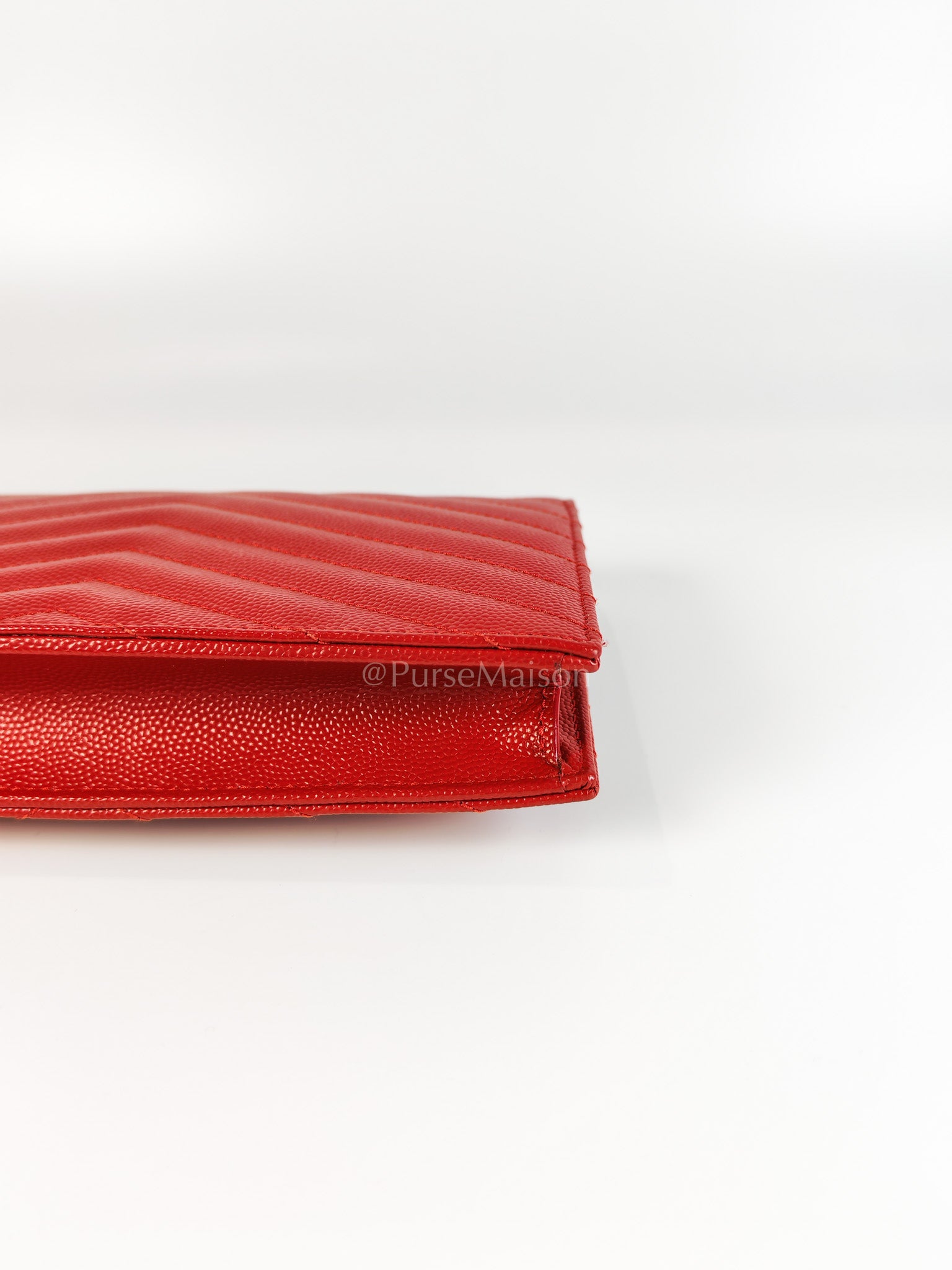 Cassandre Wallet on Chain (WOC) in Red Grained Calfskin Leather Chain Bag | Purse Maison Luxury Bags Shop