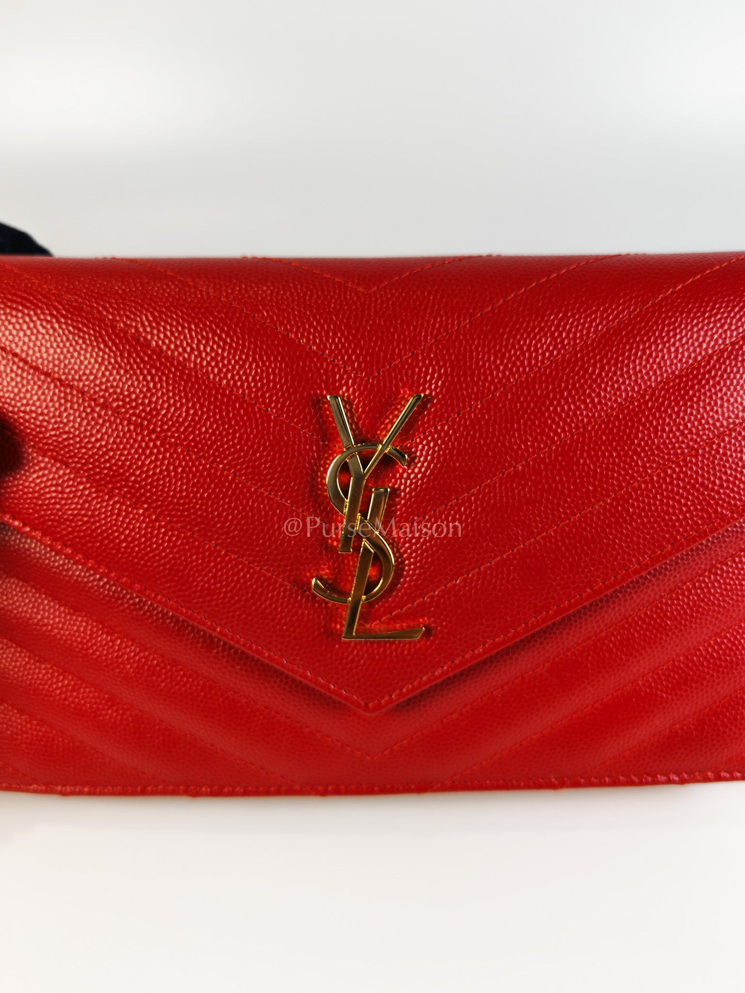 Cassandre Wallet on Chain (WOC) in Red Grained Calfskin Leather Chain Bag | Purse Maison Luxury Bags Shop