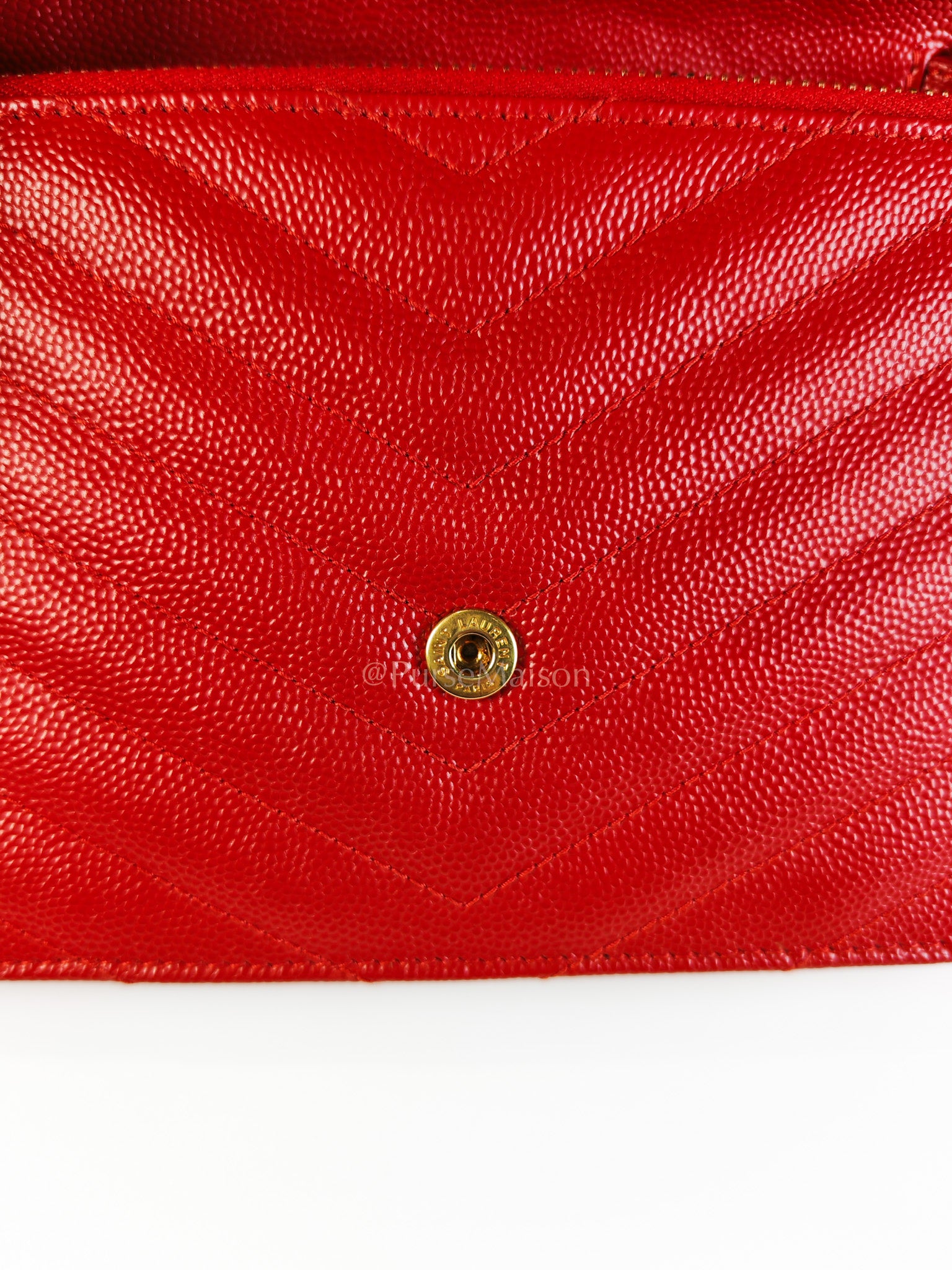 Cassandre Wallet on Chain (WOC) in Red Grained Calfskin Leather Chain Bag | Purse Maison Luxury Bags Shop