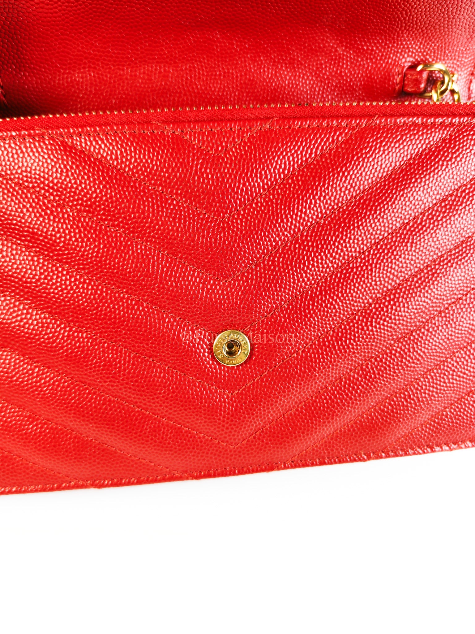 Cassandre Wallet on Chain (WOC) in Red Grained Calfskin Leather Chain Bag | Purse Maison Luxury Bags Shop