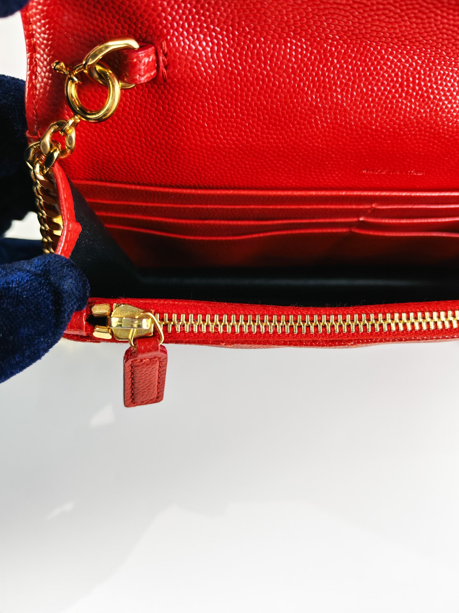 Cassandre Wallet on Chain (WOC) in Red Grained Calfskin Leather Chain Bag | Purse Maison Luxury Bags Shop