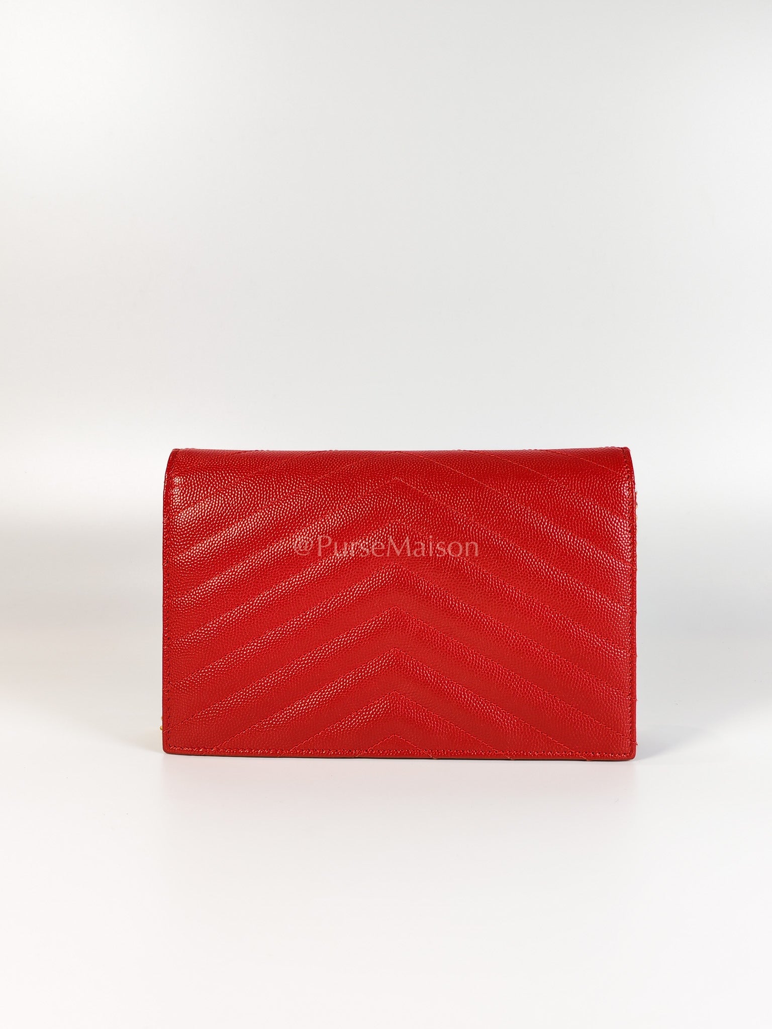 Cassandre Wallet on Chain (WOC) in Red Grained Calfskin Leather Chain Bag | Purse Maison Luxury Bags Shop
