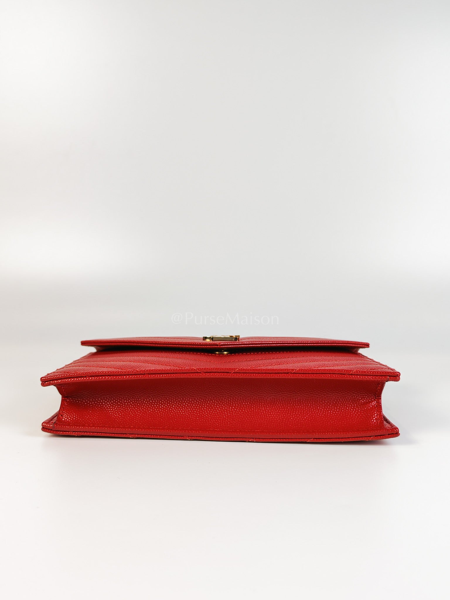 Cassandre Wallet on Chain (WOC) in Red Grained Calfskin Leather Chain Bag | Purse Maison Luxury Bags Shop