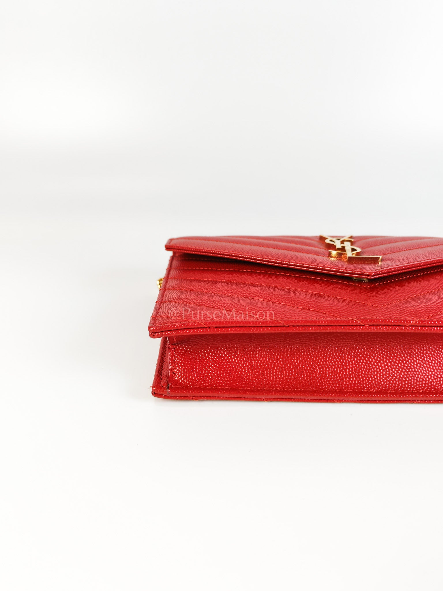 Cassandre Wallet on Chain (WOC) in Red Grained Calfskin Leather Chain Bag | Purse Maison Luxury Bags Shop