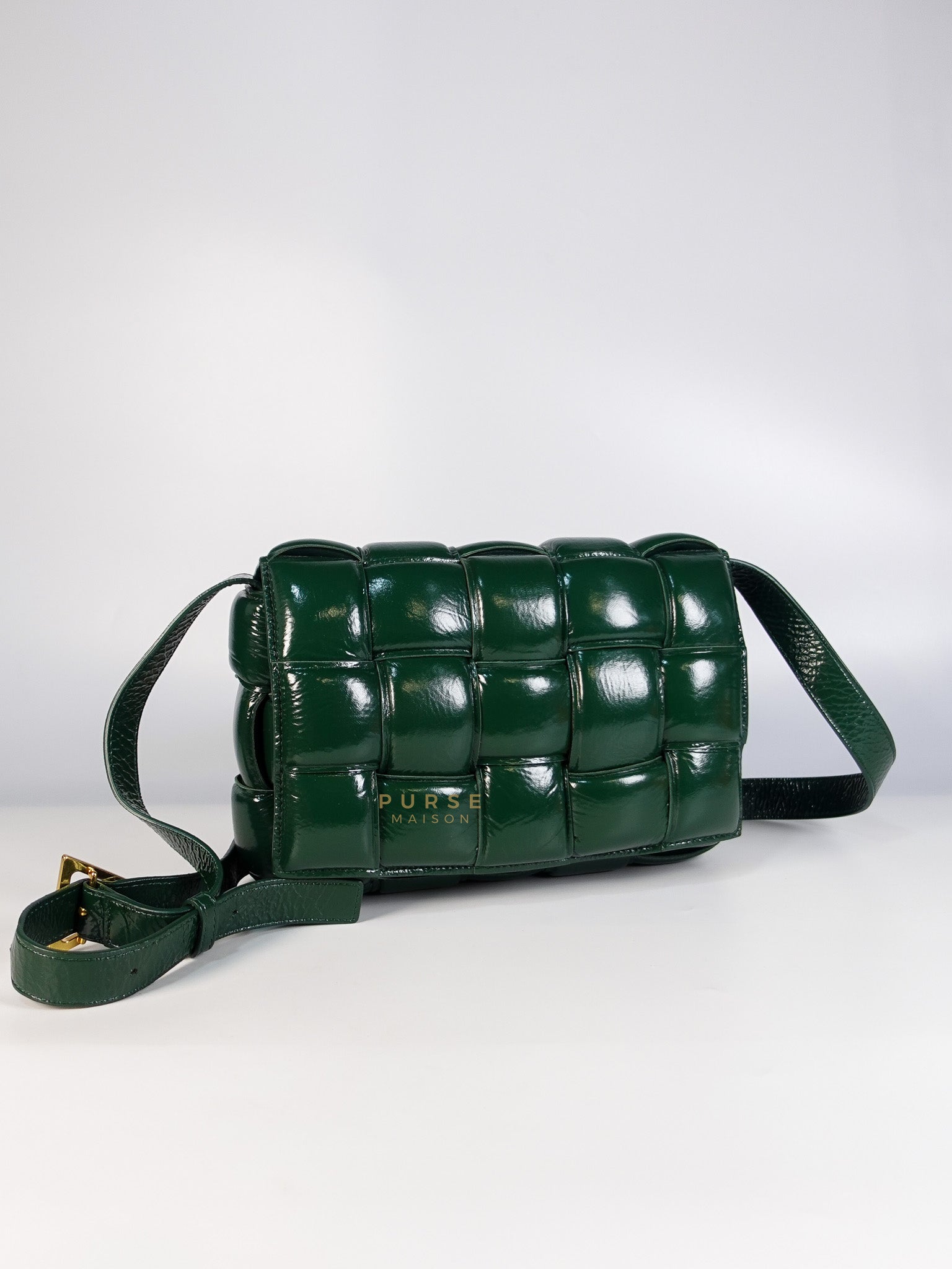 Cassette Padded Green Intercciato Crossbody Bag | Purse Maison Luxury Bags Shop