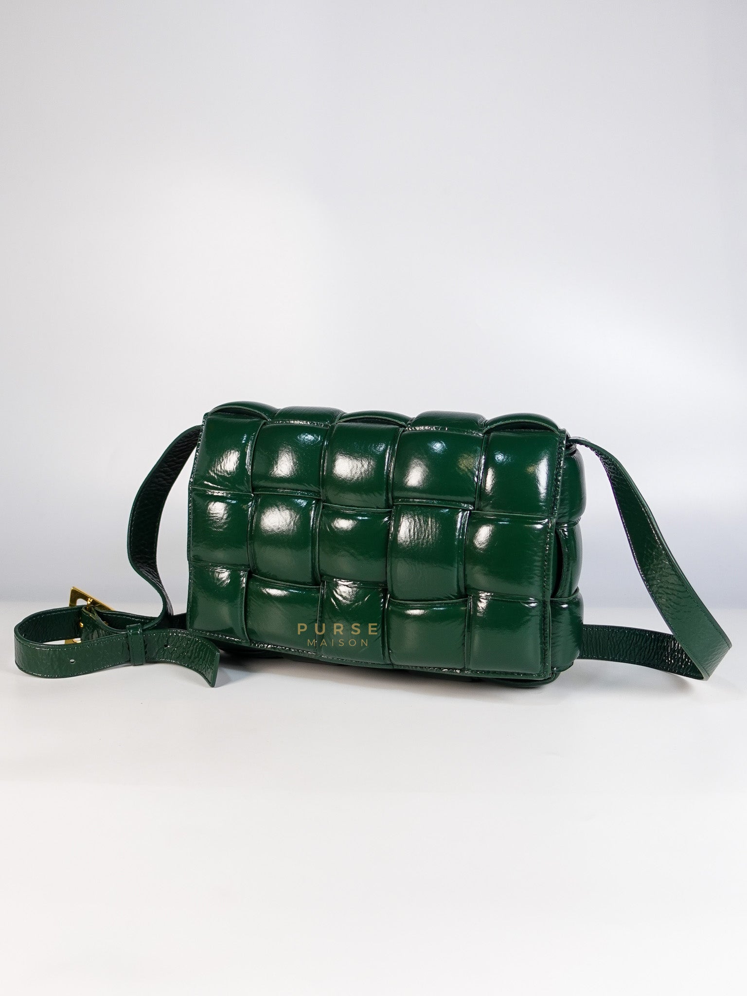 Cassette Padded Green Intercciato Crossbody Bag | Purse Maison Luxury Bags Shop