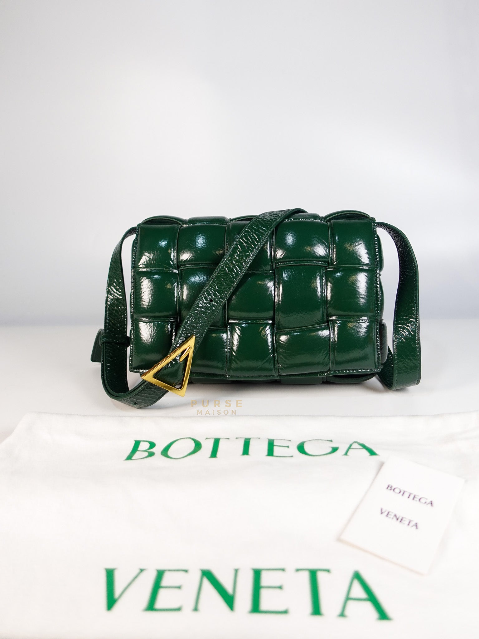 Cassette Padded Green Intercciato Crossbody Bag | Purse Maison Luxury Bags Shop