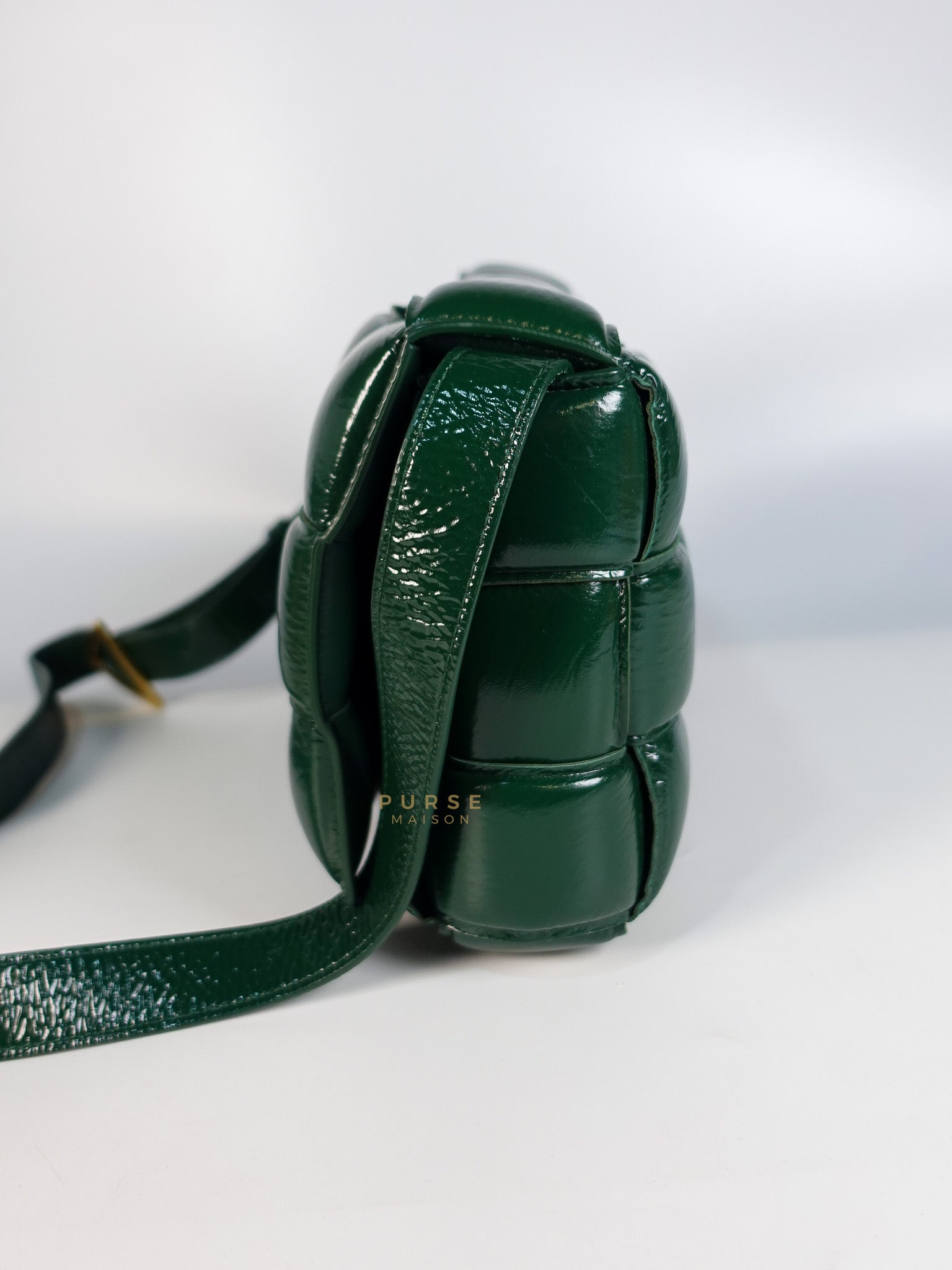 Cassette Padded Green Intercciato Crossbody Bag | Purse Maison Luxury Bags Shop