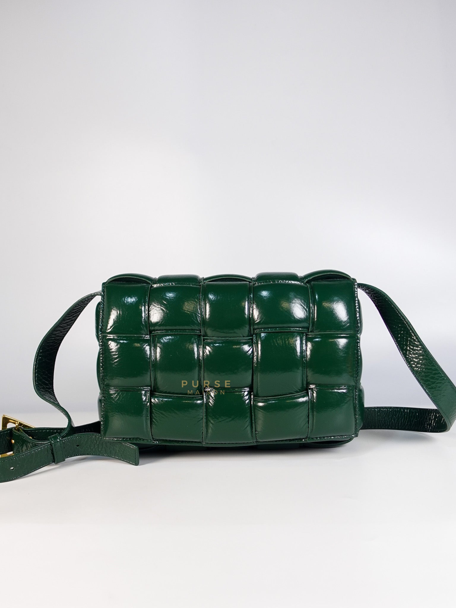Cassette Padded Green Intercciato Crossbody Bag | Purse Maison Luxury Bags Shop