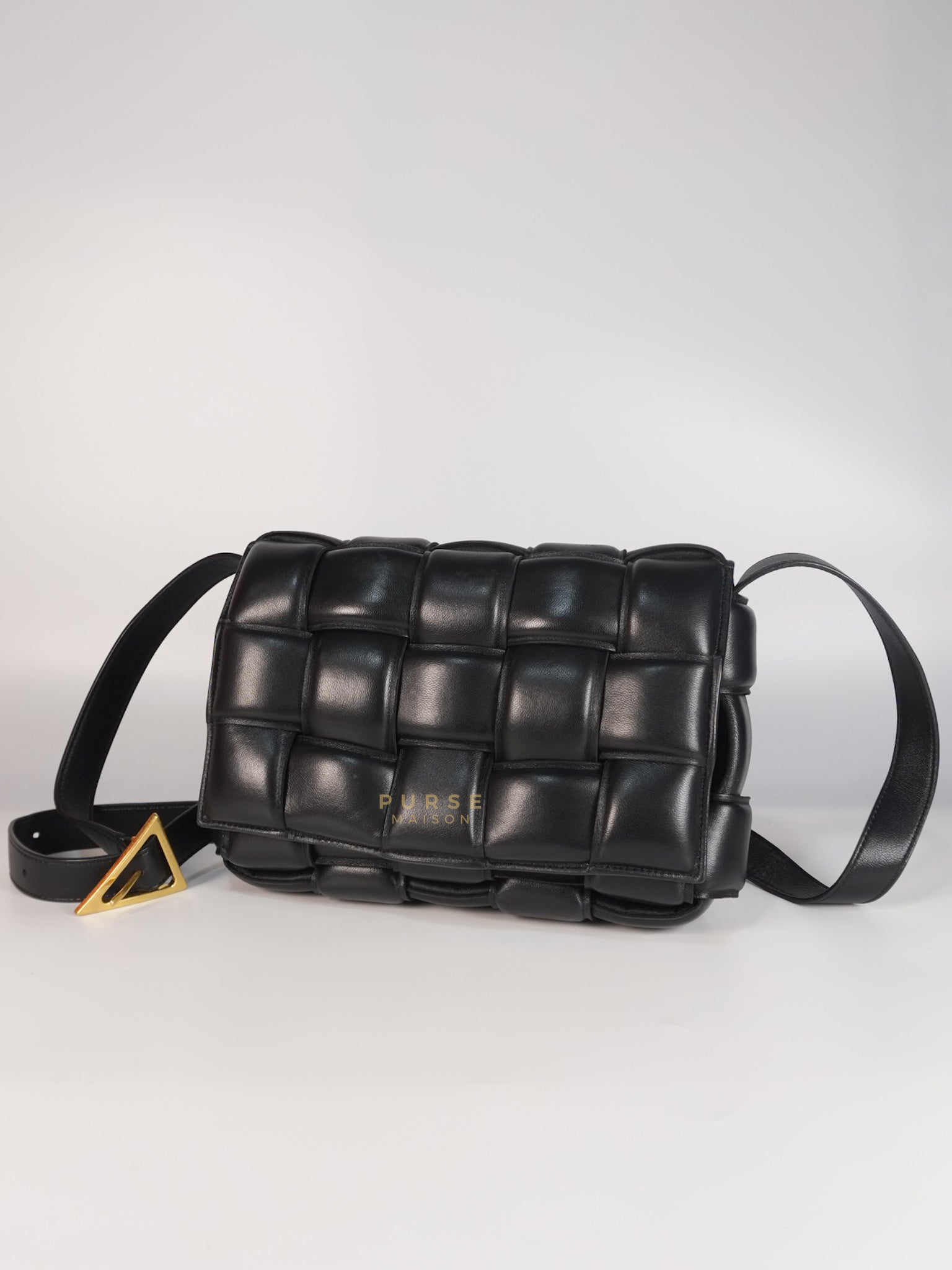 Cassette Padded in Black Small Intrecciato Leather Crossbody Bag | Purse Maison Luxury Bags Shop